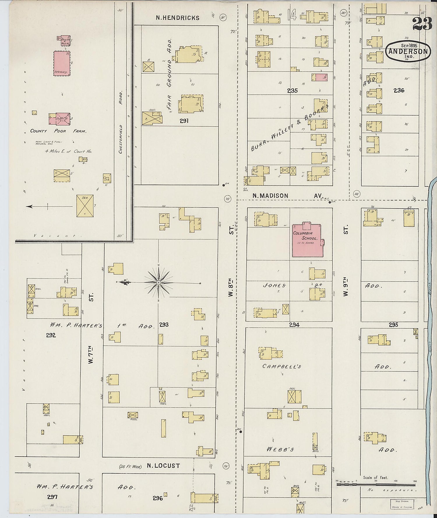 This old map of Anderson, Madison County, Indiana was created by Sanborn Map Company in 1895