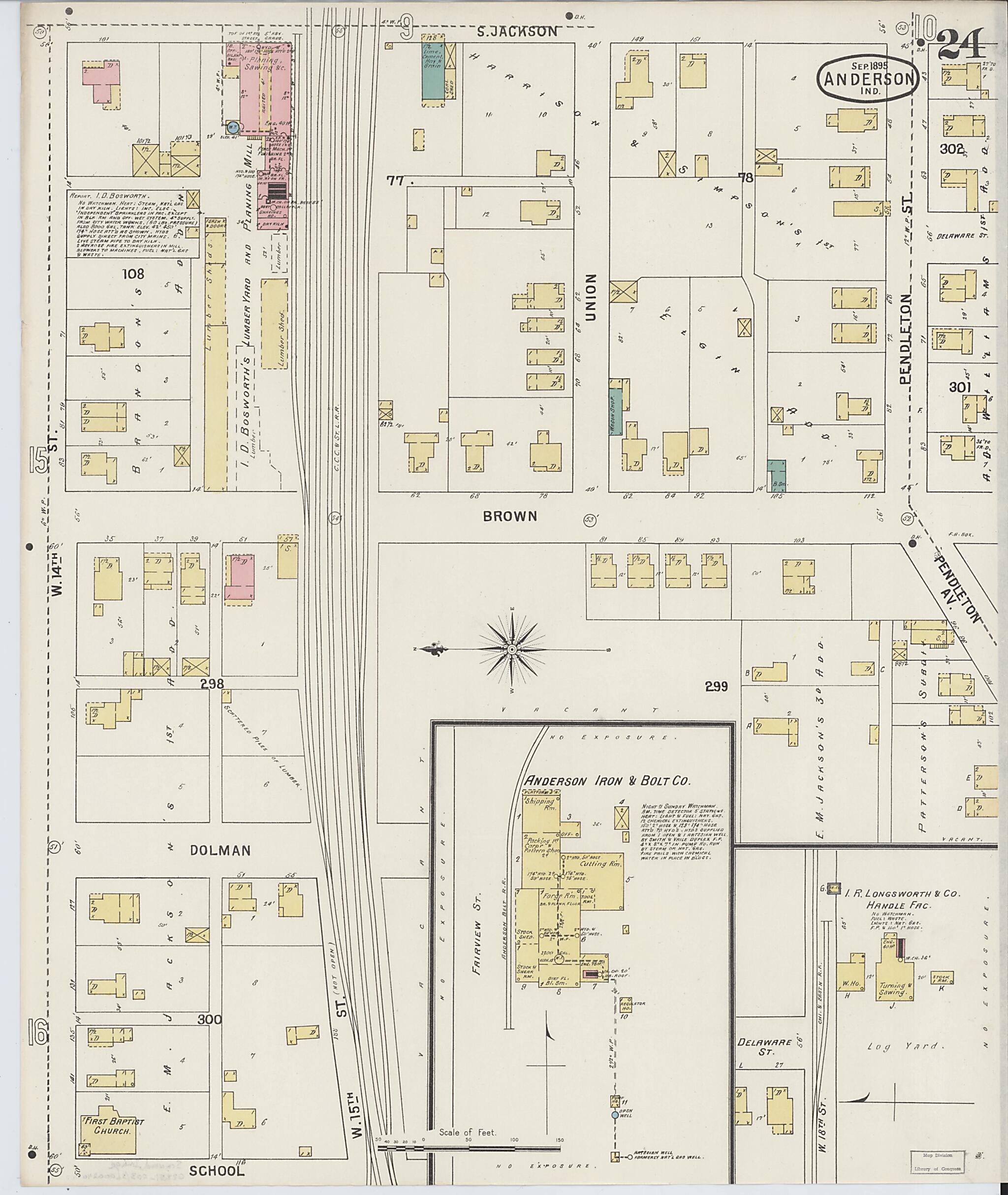 This old map of Anderson, Madison County, Indiana was created by Sanborn Map Company in 1895