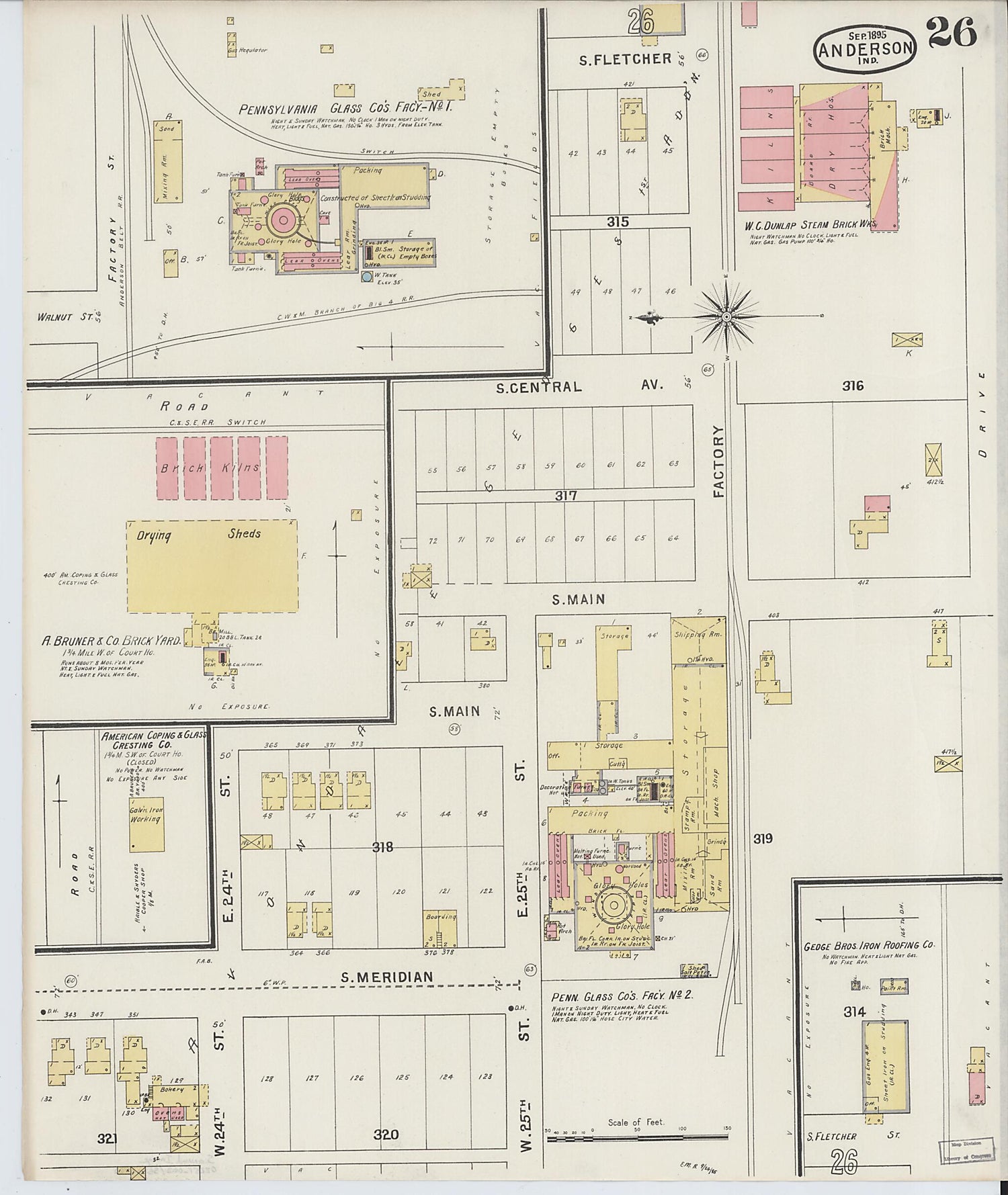 This old map of Anderson, Madison County, Indiana was created by Sanborn Map Company in 1895