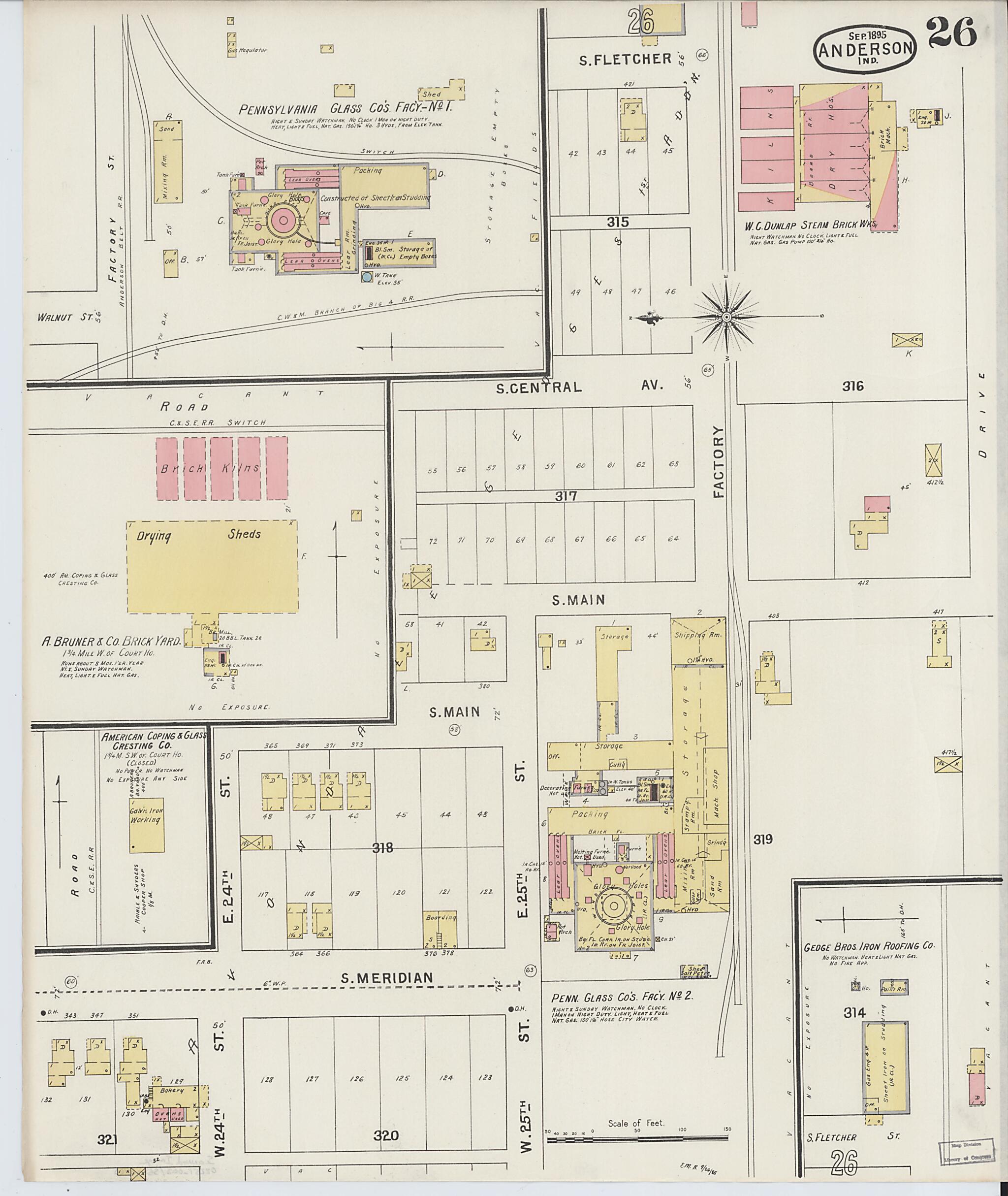 This old map of Anderson, Madison County, Indiana was created by Sanborn Map Company in 1895