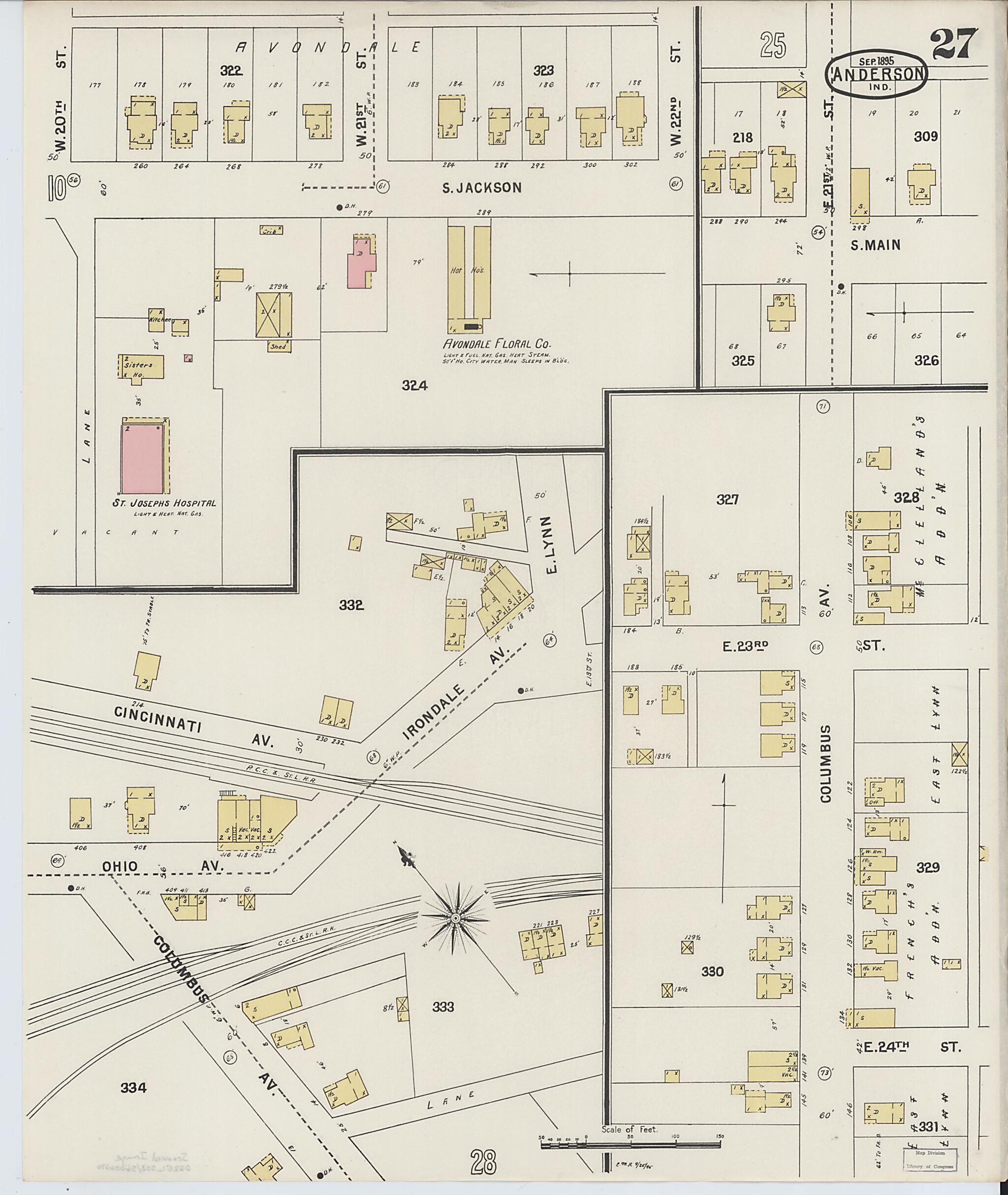 This old map of Anderson, Madison County, Indiana was created by Sanborn Map Company in 1895