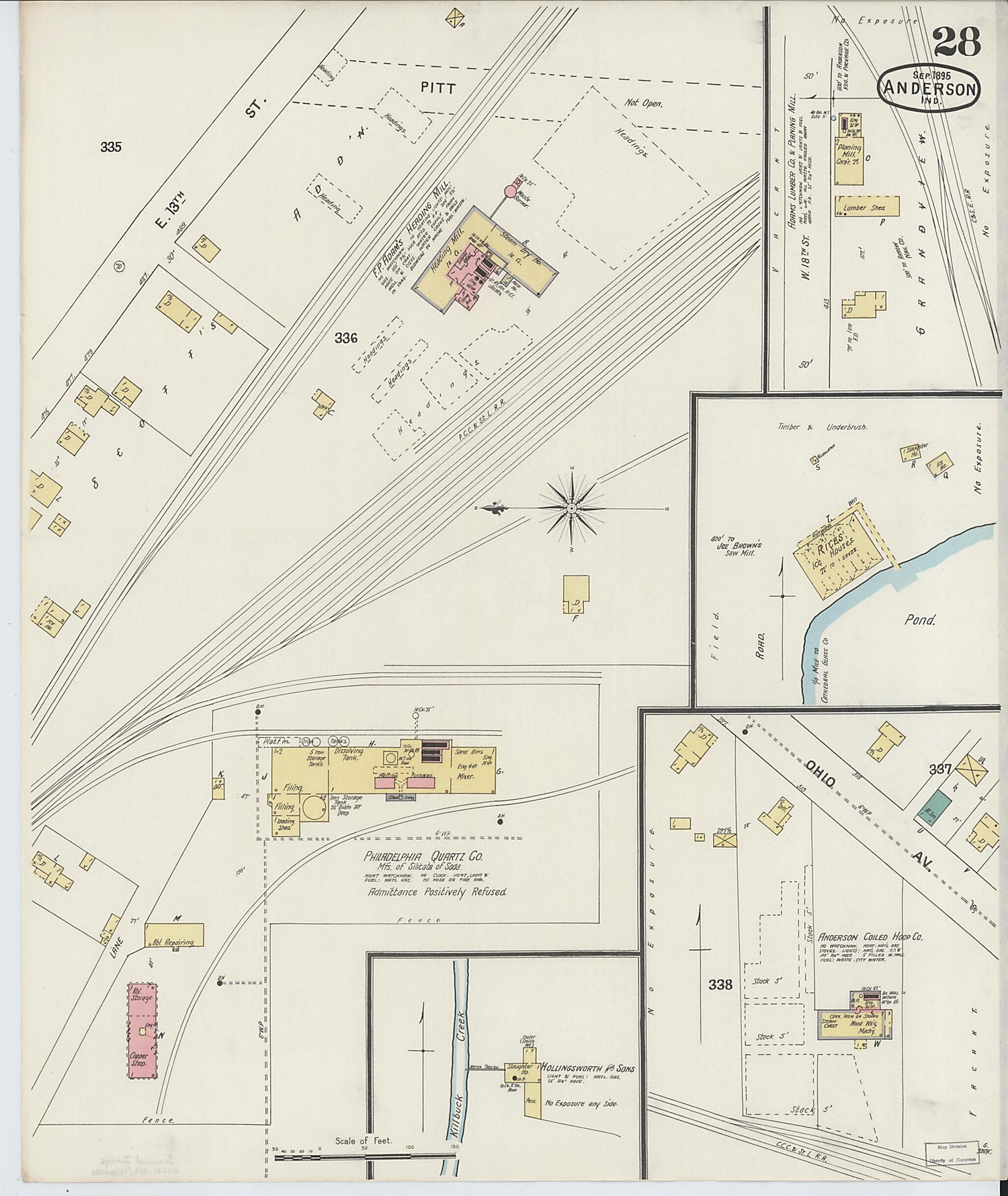 This old map of Anderson, Madison County, Indiana was created by Sanborn Map Company in 1895