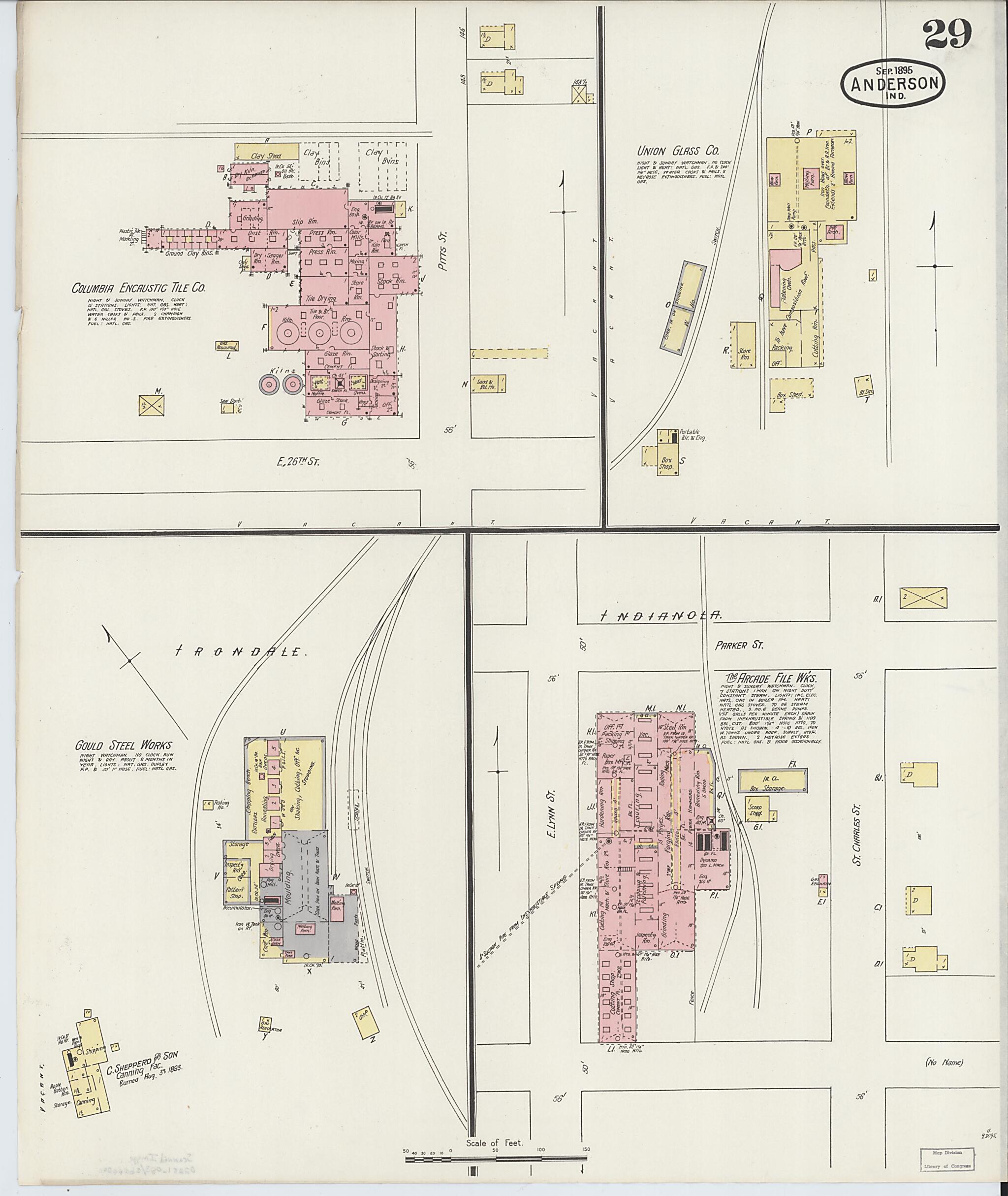 This old map of Anderson, Madison County, Indiana was created by Sanborn Map Company in 1895