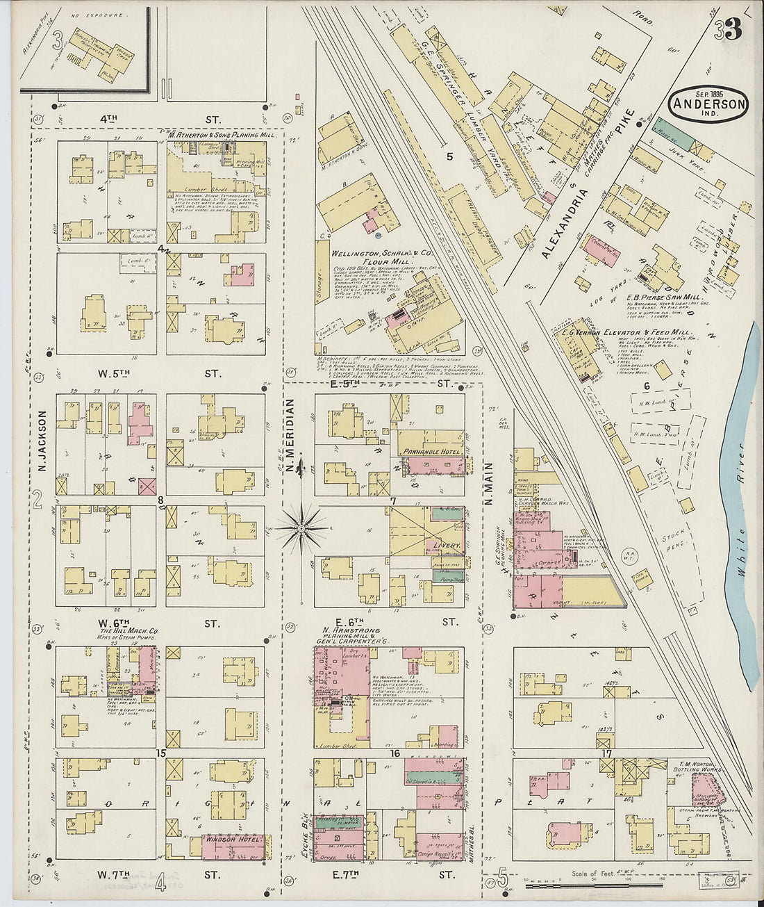 This old map of Anderson, Madison County, Indiana was created by Sanborn Map Company in 1895