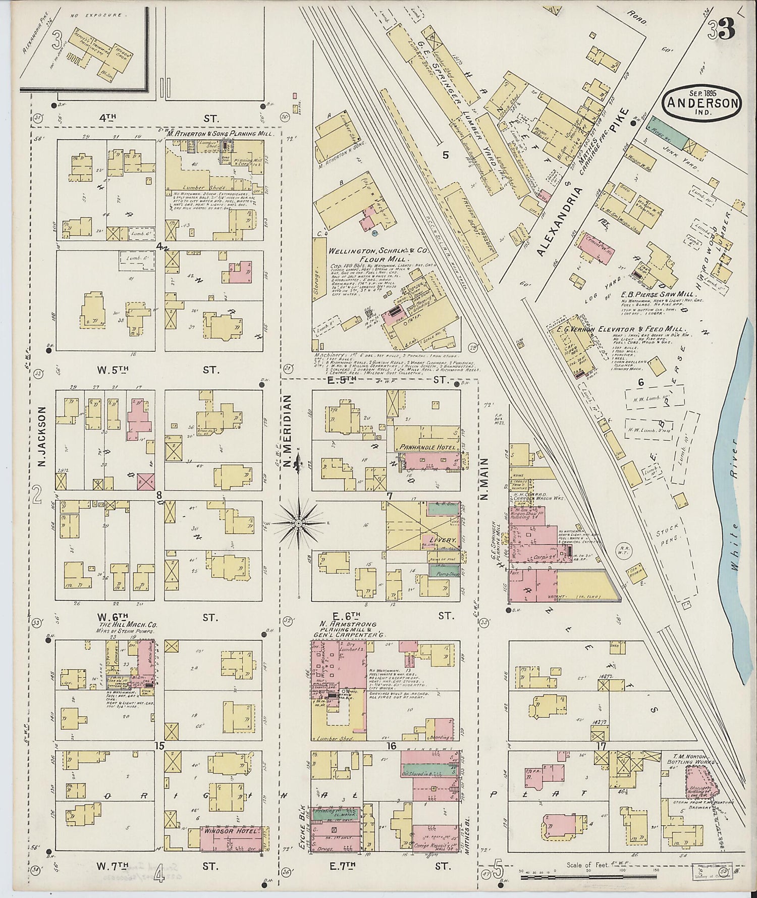 This old map of Anderson, Madison County, Indiana was created by Sanborn Map Company in 1895