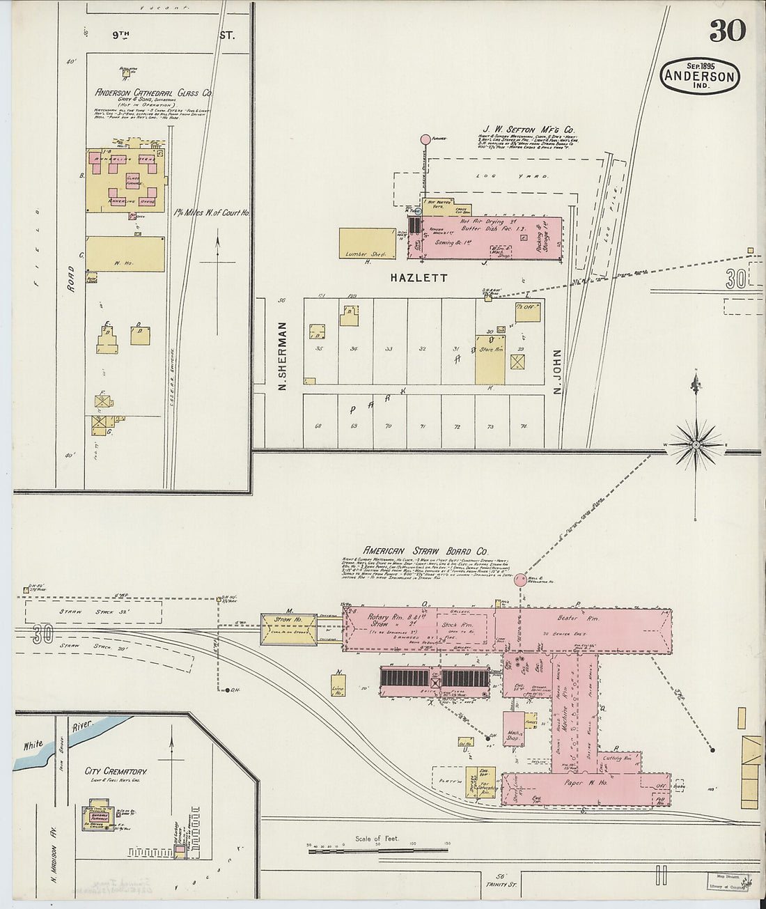 This old map of Anderson, Madison County, Indiana was created by Sanborn Map Company in 1895