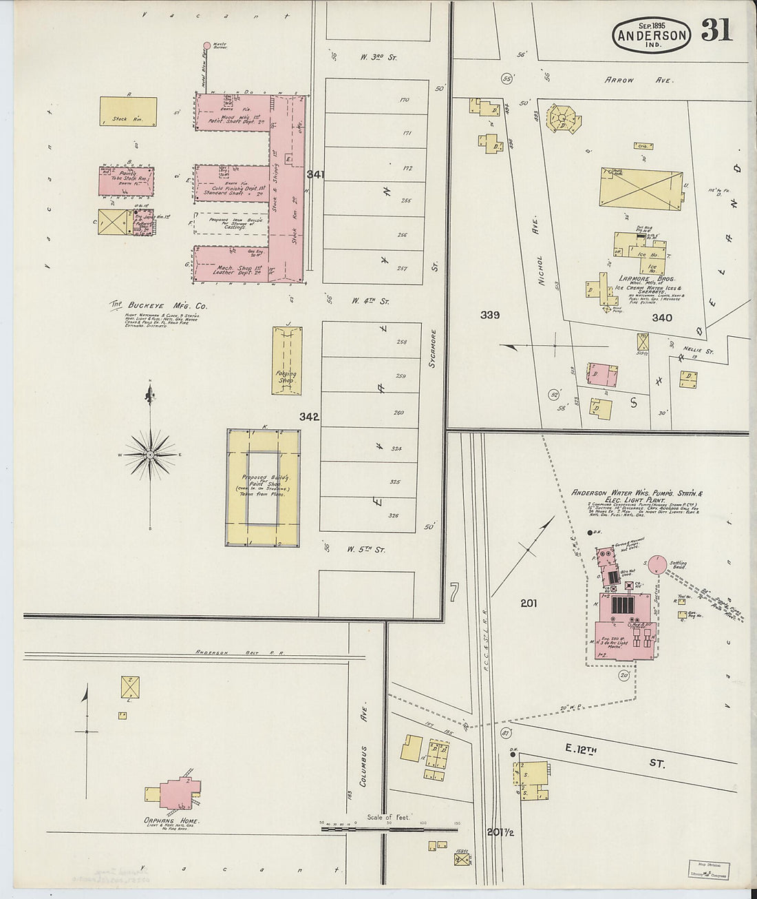 This old map of Anderson, Madison County, Indiana was created by Sanborn Map Company in 1895