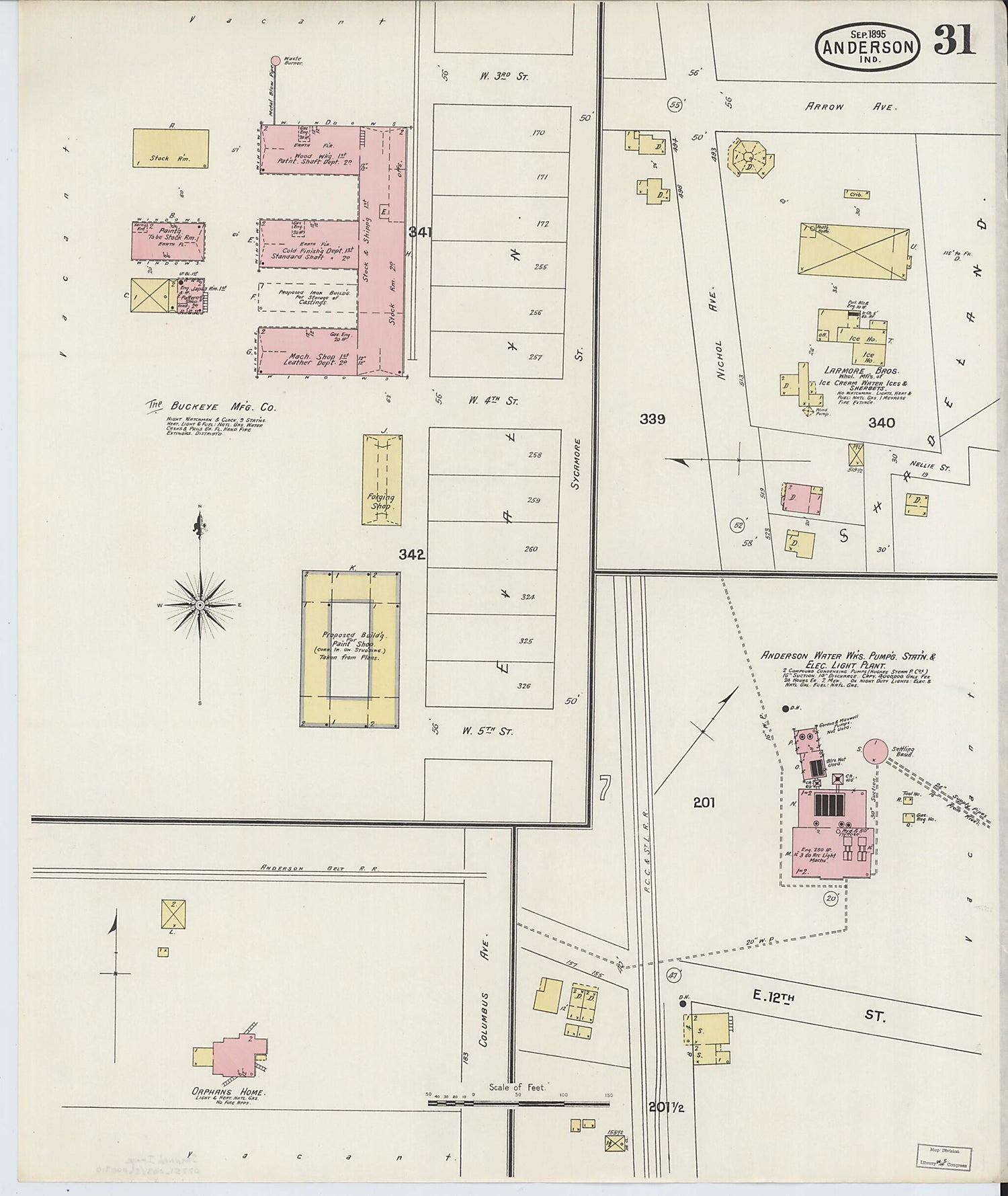 This old map of Anderson, Madison County, Indiana was created by Sanborn Map Company in 1895