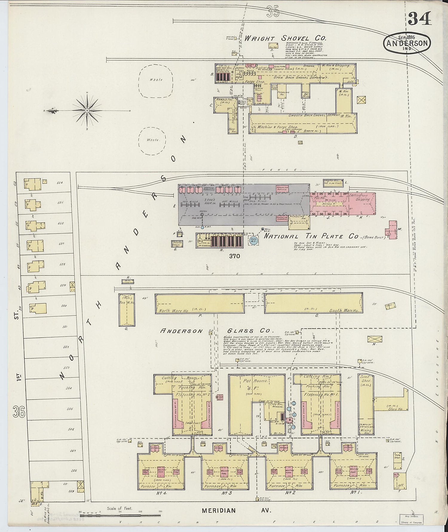 This old map of Anderson, Madison County, Indiana was created by Sanborn Map Company in 1895