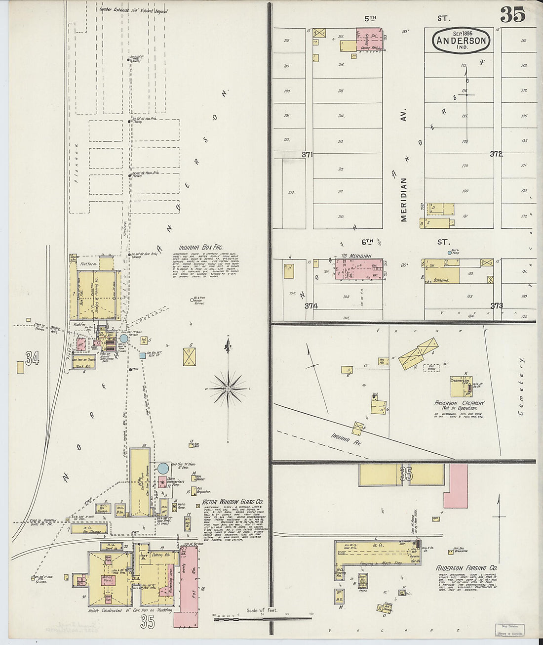 This old map of Anderson, Madison County, Indiana was created by Sanborn Map Company in 1895