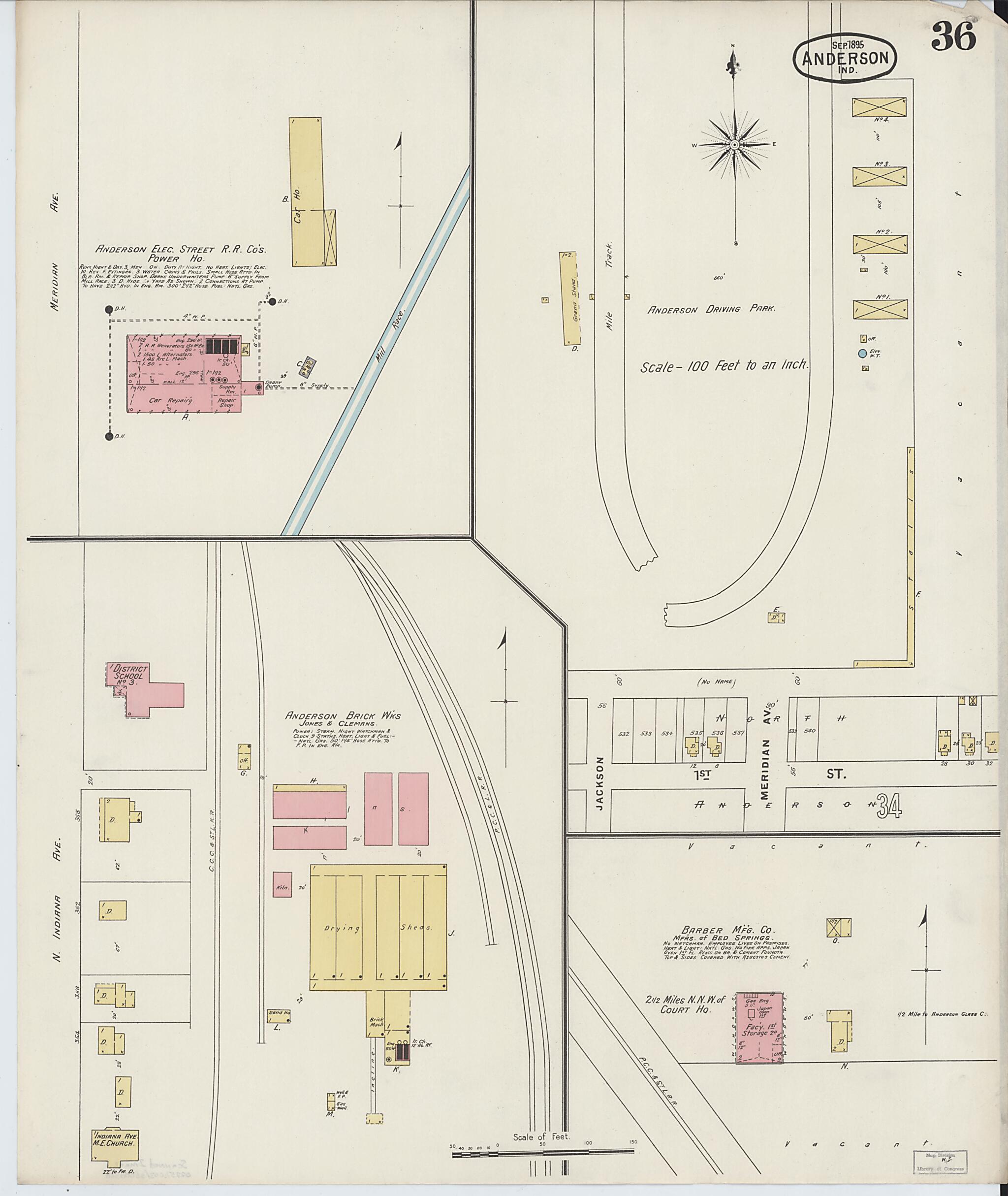 This old map of Anderson, Madison County, Indiana was created by Sanborn Map Company in 1895