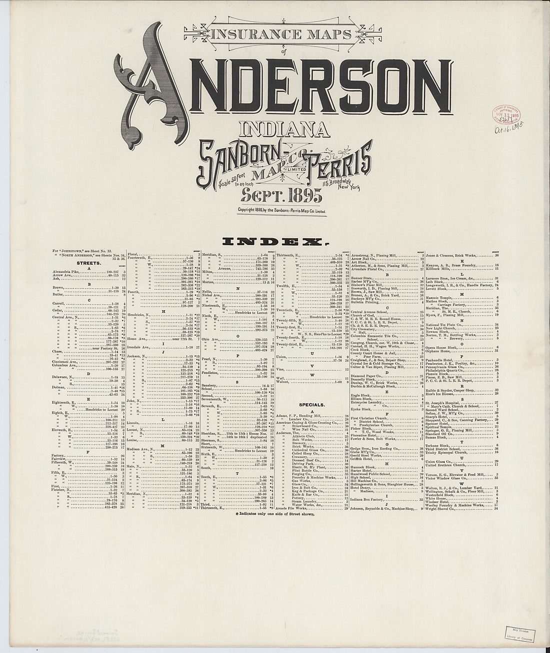 This old map of Anderson, Madison County, Indiana was created by Sanborn Map Company in 1895