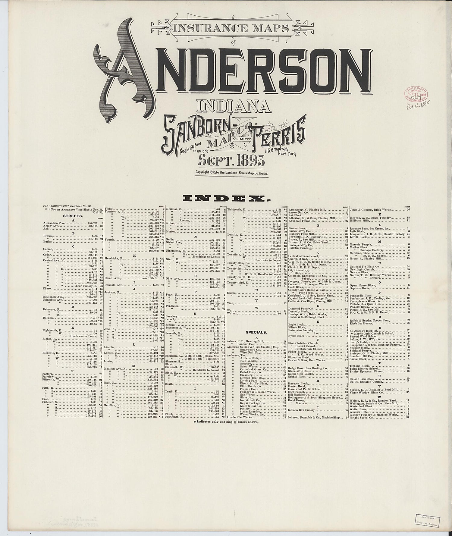 This old map of Anderson, Madison County, Indiana was created by Sanborn Map Company in 1895