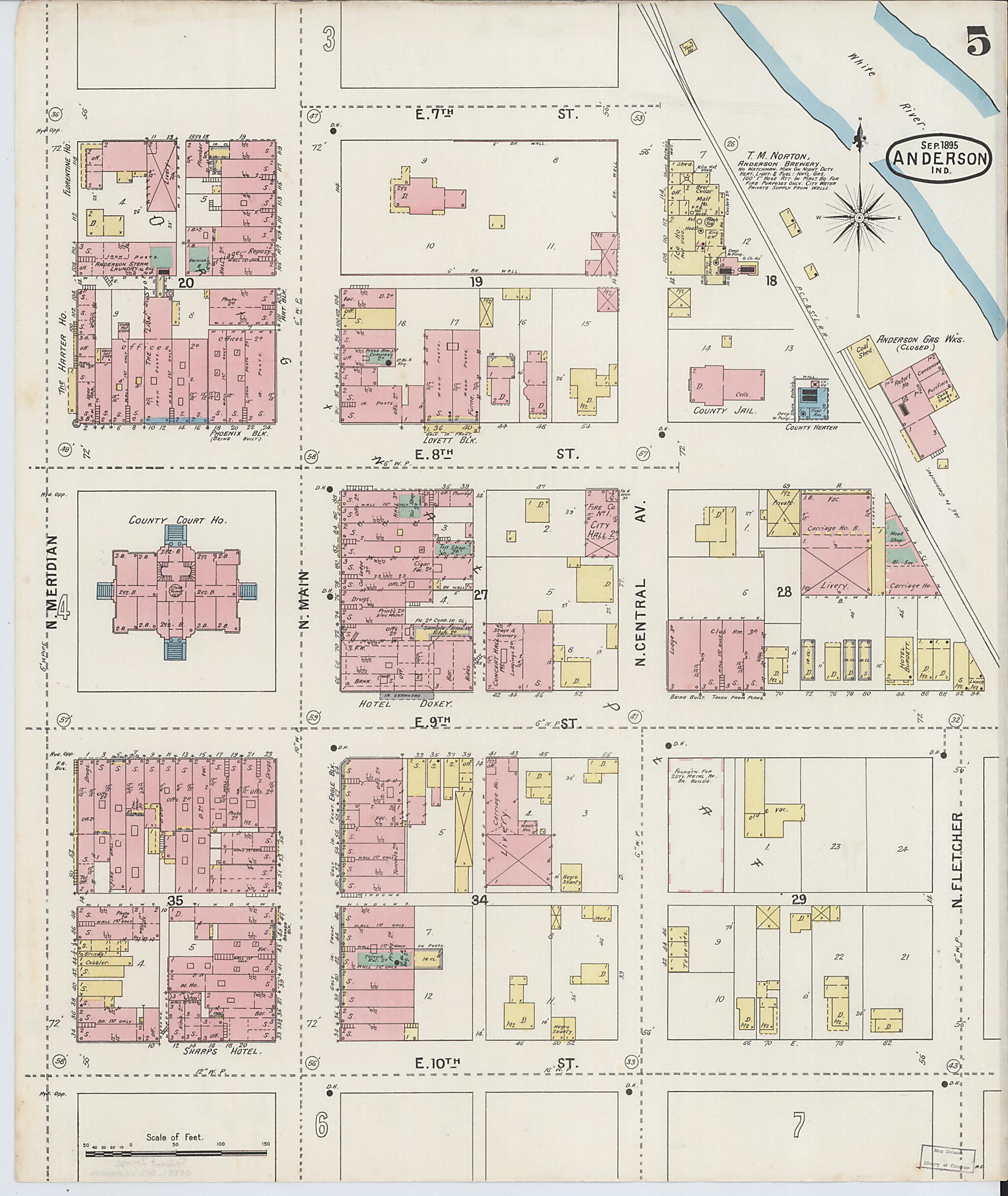 This old map of Anderson, Madison County, Indiana was created by Sanborn Map Company in 1895