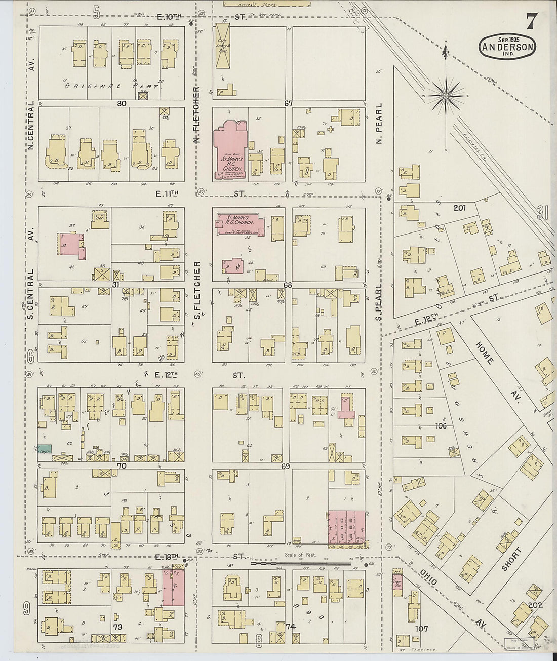 This old map of Anderson, Madison County, Indiana was created by Sanborn Map Company in 1895