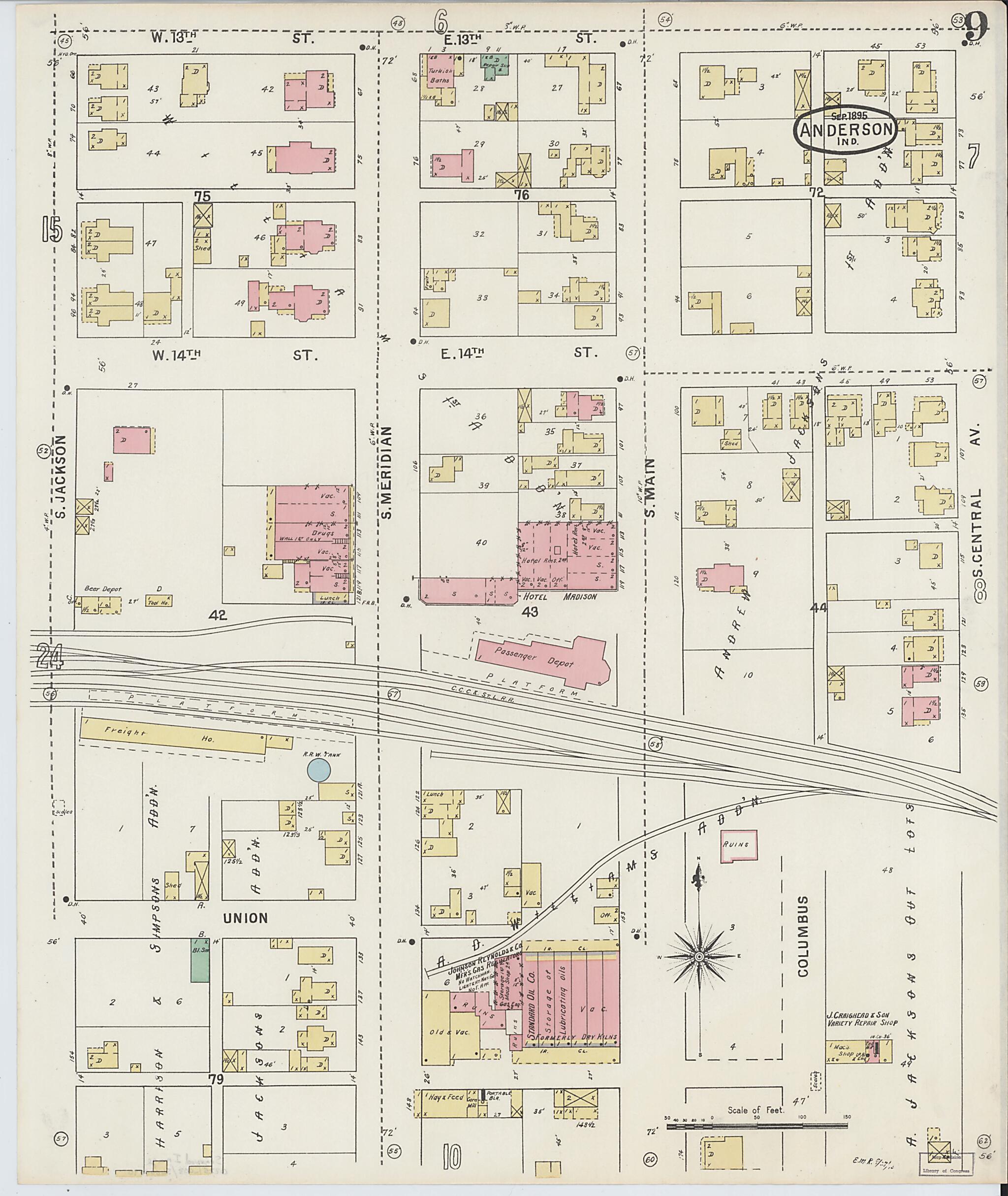 This old map of Anderson, Madison County, Indiana was created by Sanborn Map Company in 1895