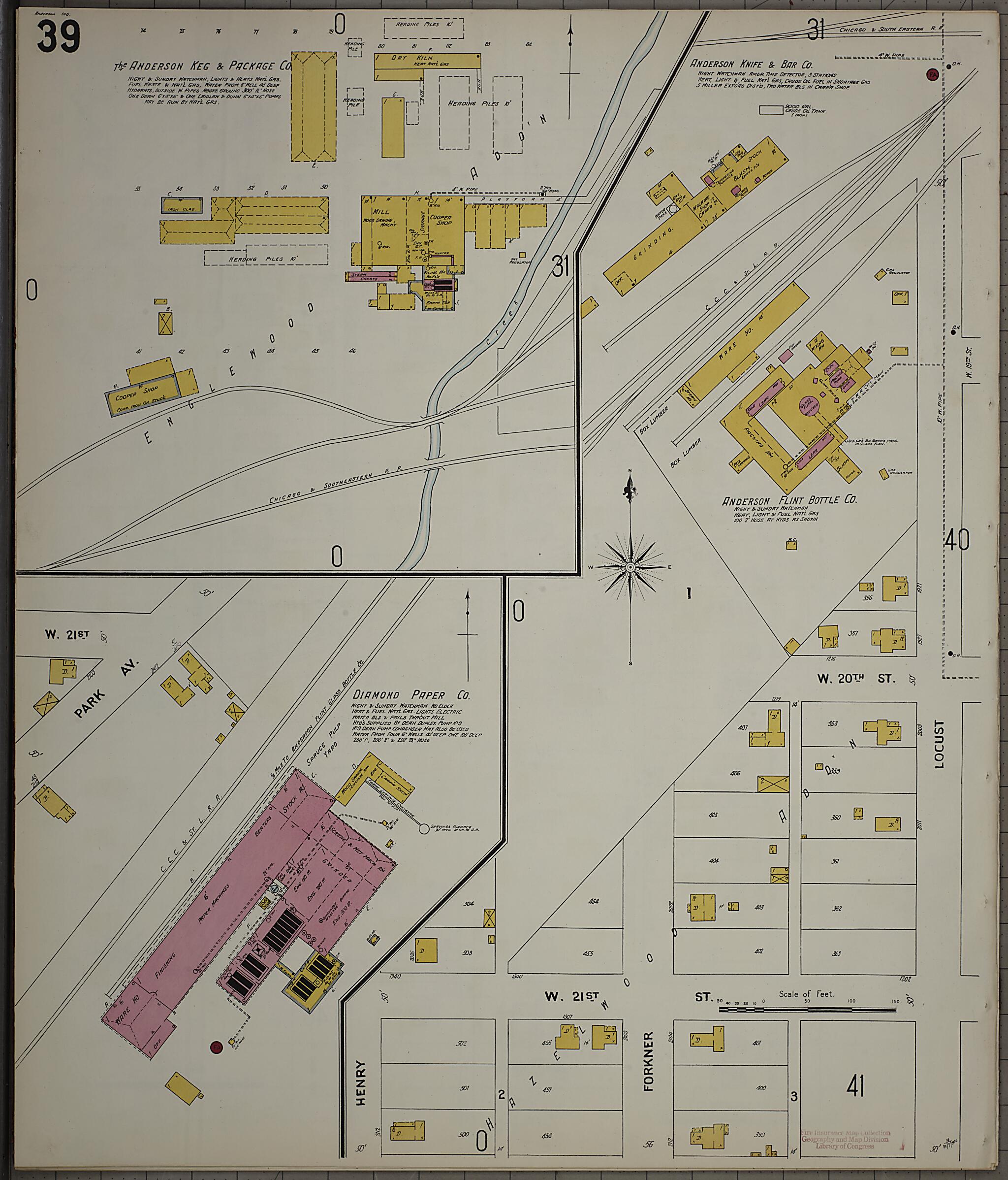 This old map of Anderson, Madison County, Indiana was created by Sanborn Map Company in 1900