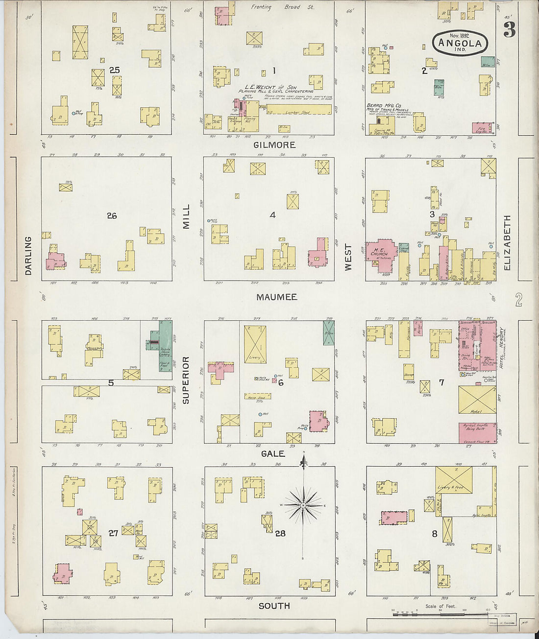 This old map of Angola, Steuben County, Indiana was created by Sanborn Map Company in 1892