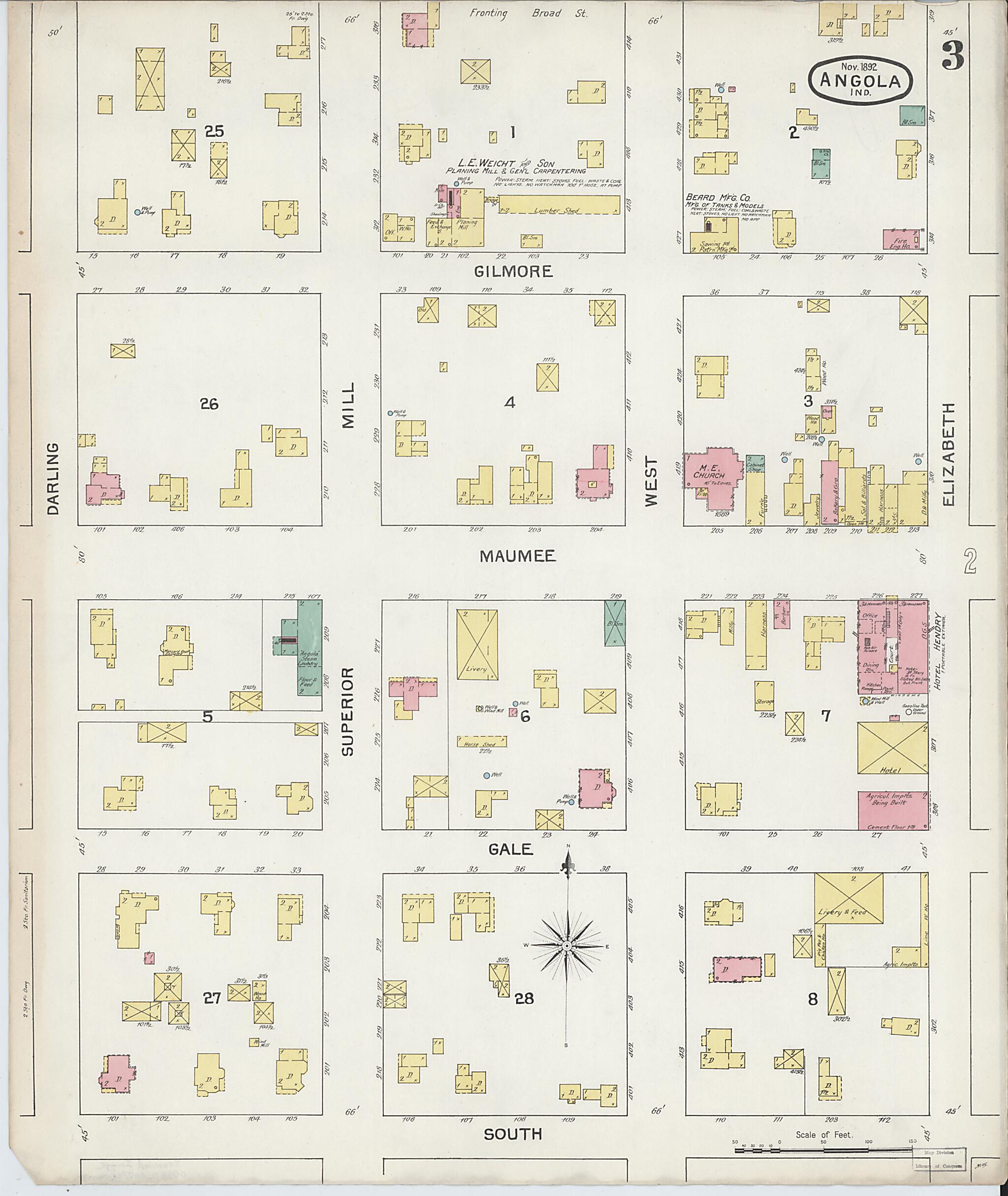 This old map of Angola, Steuben County, Indiana was created by Sanborn Map Company in 1892