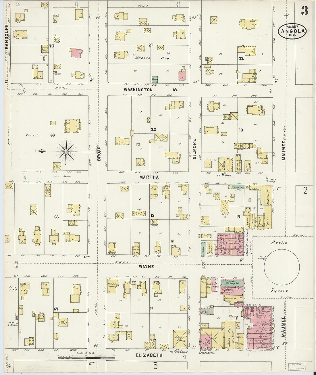 This old map of Angola, Steuben County, Indiana was created by Sanborn Map Company in 1897
