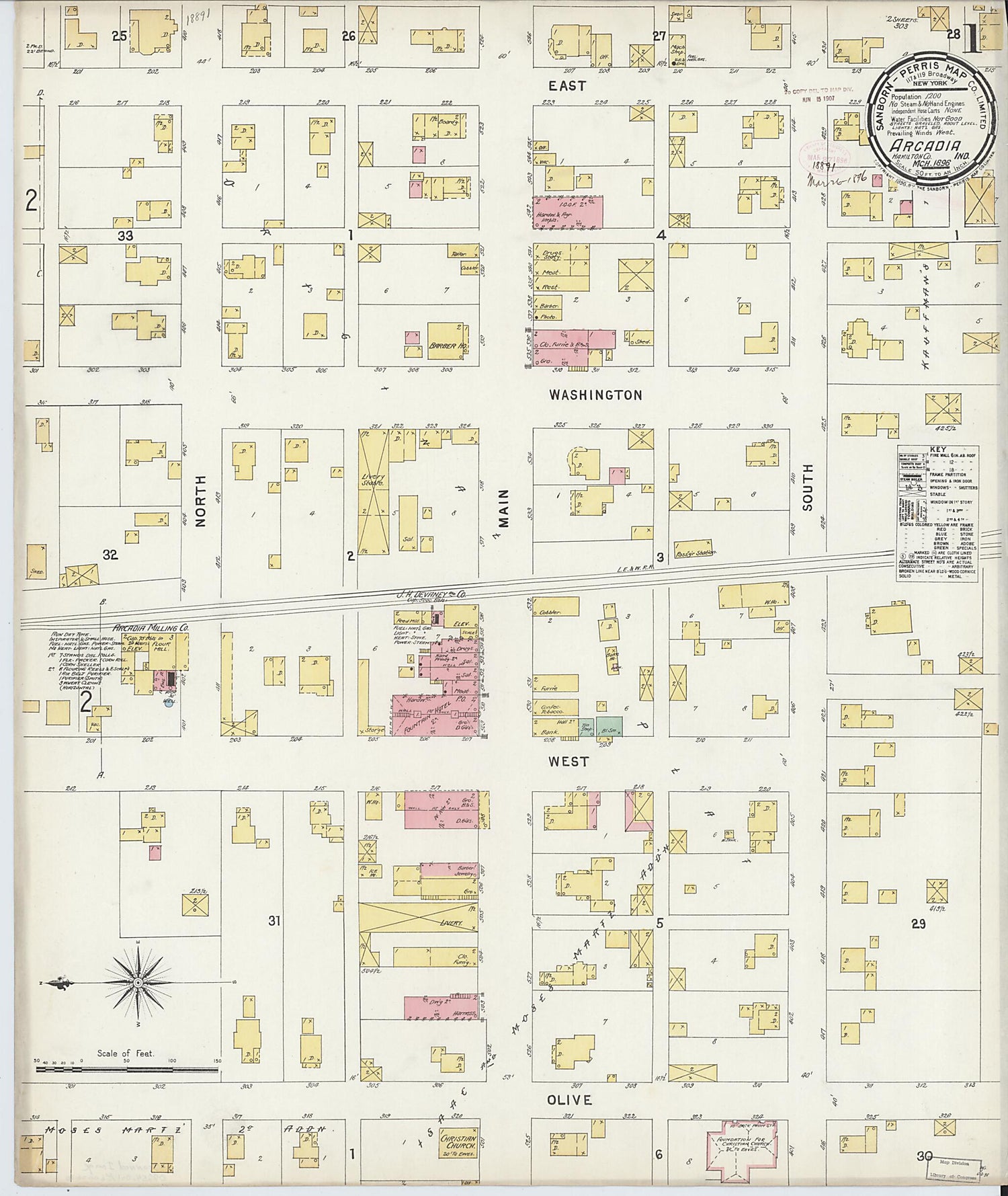 This old map of Arcadia, Hamilton County, Indiana was created by Sanborn Map Company in 1896