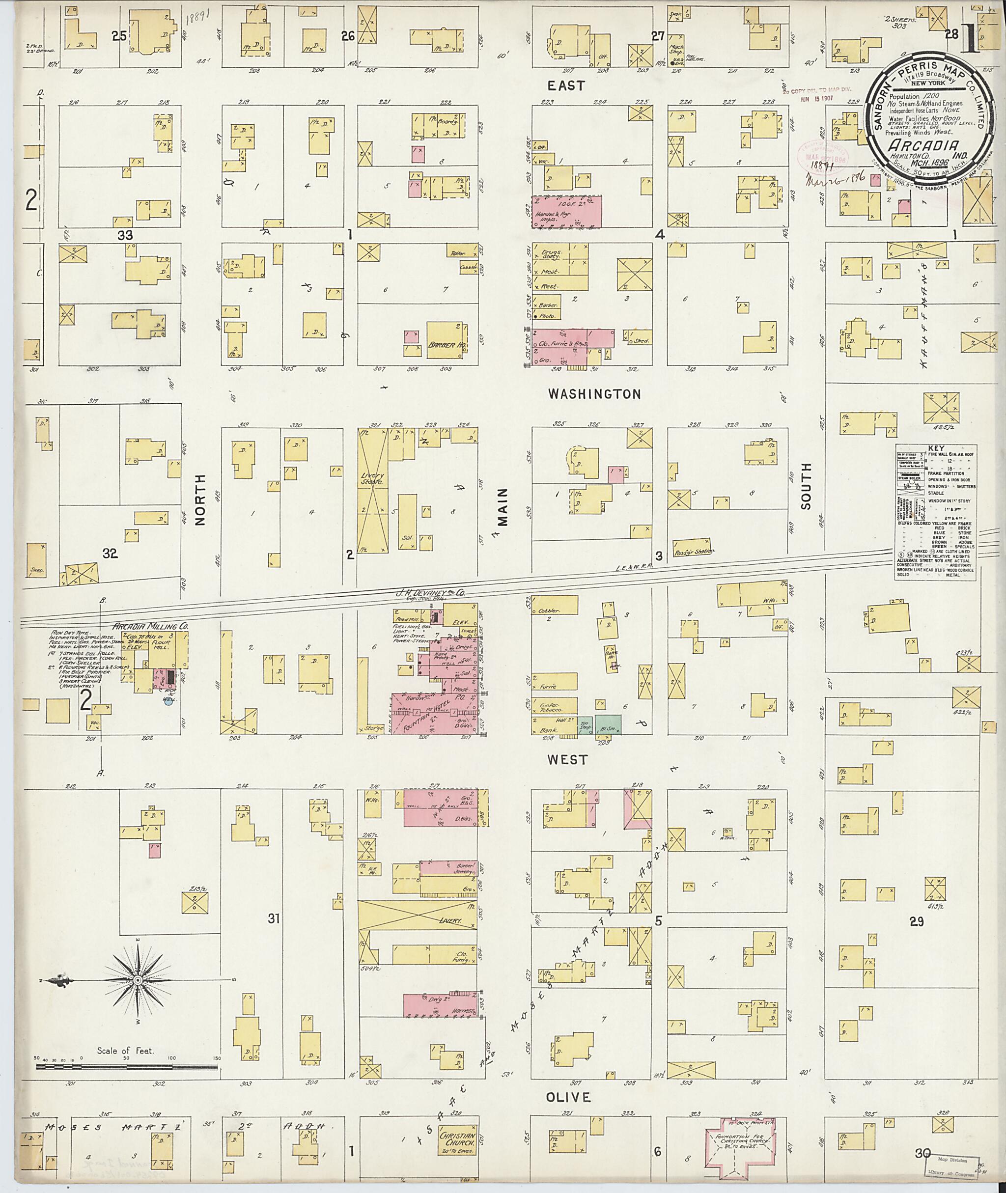 This old map of Arcadia, Hamilton County, Indiana was created by Sanborn Map Company in 1896