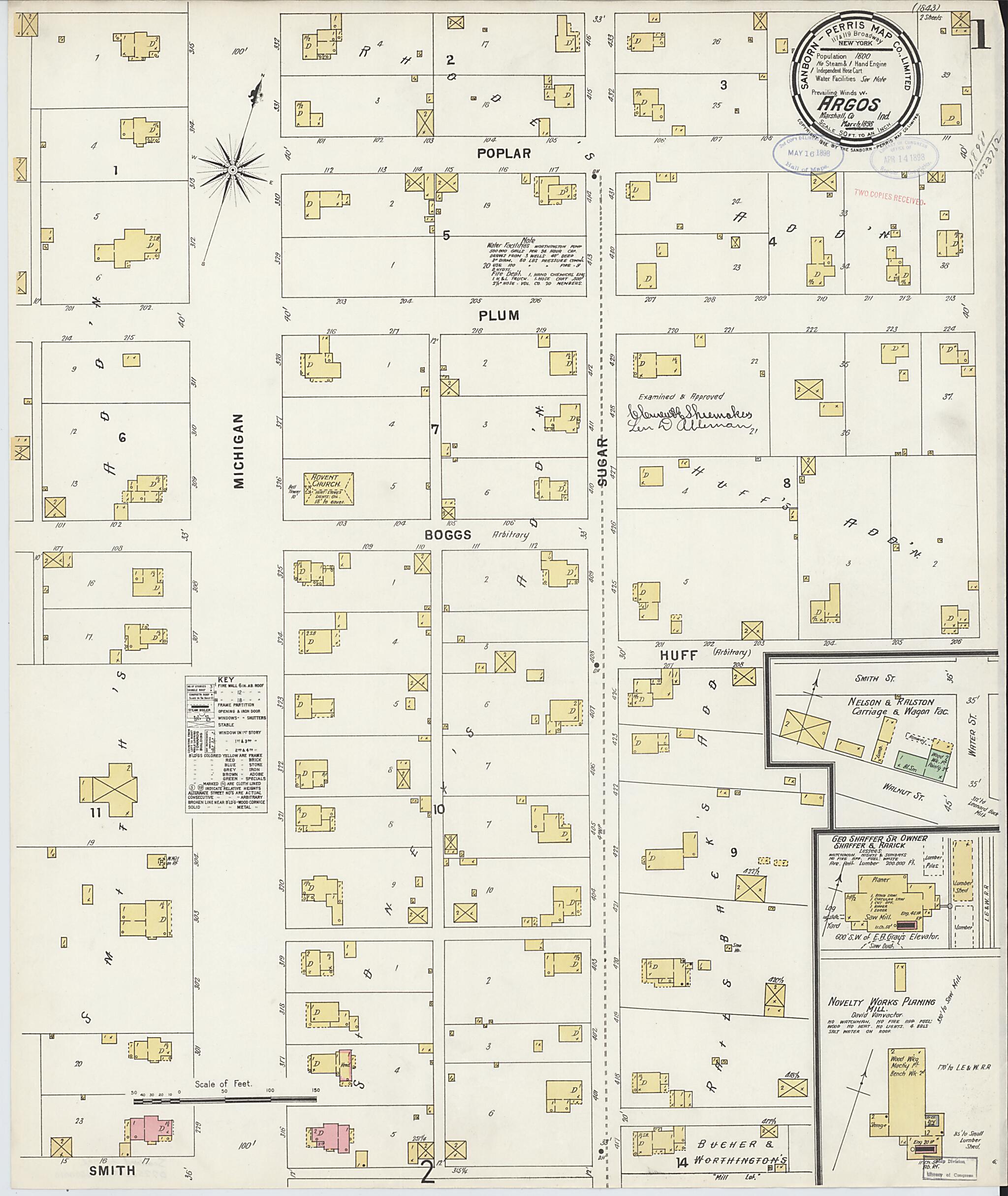 This old map of Argos, Marshall County, Indiana was created by Sanborn Map Company in 1898