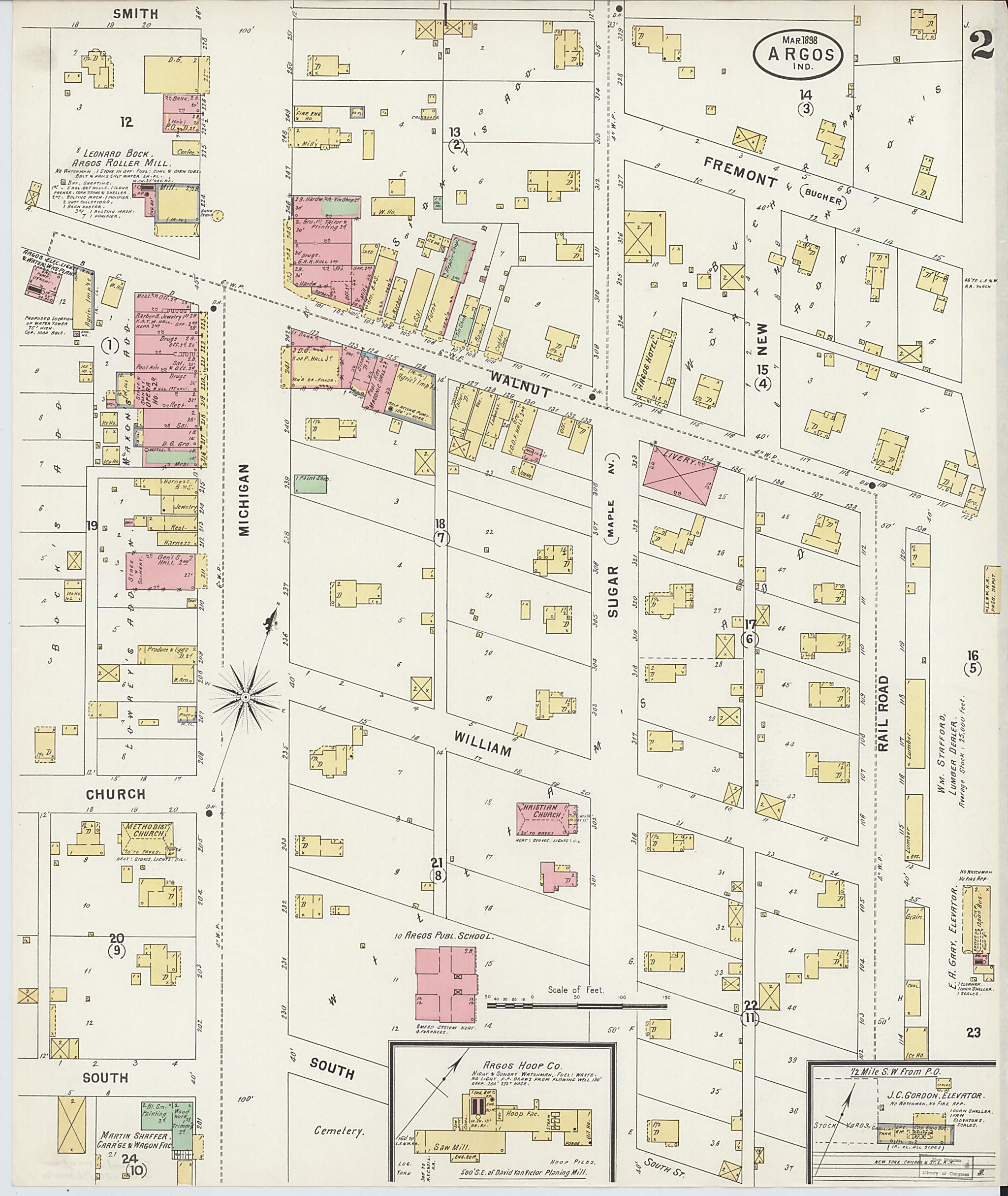 This old map of Argos, Marshall County, Indiana was created by Sanborn Map Company in 1898