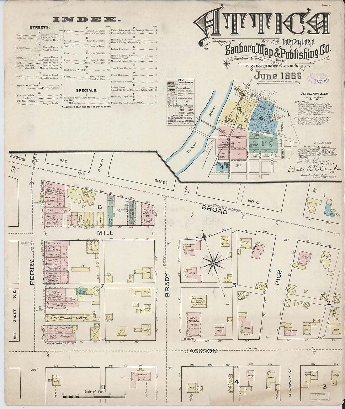 This old map of Attica, Fountain County, Indiana was created by Sanborn Map Company in 1886