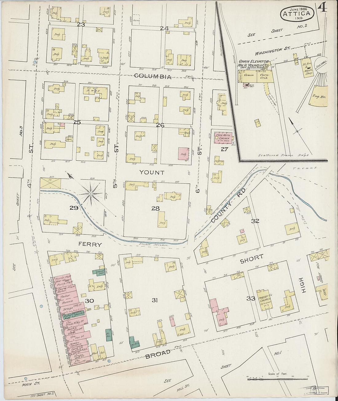 This old map of Attica, Fountain County, Indiana was created by Sanborn Map Company in 1886