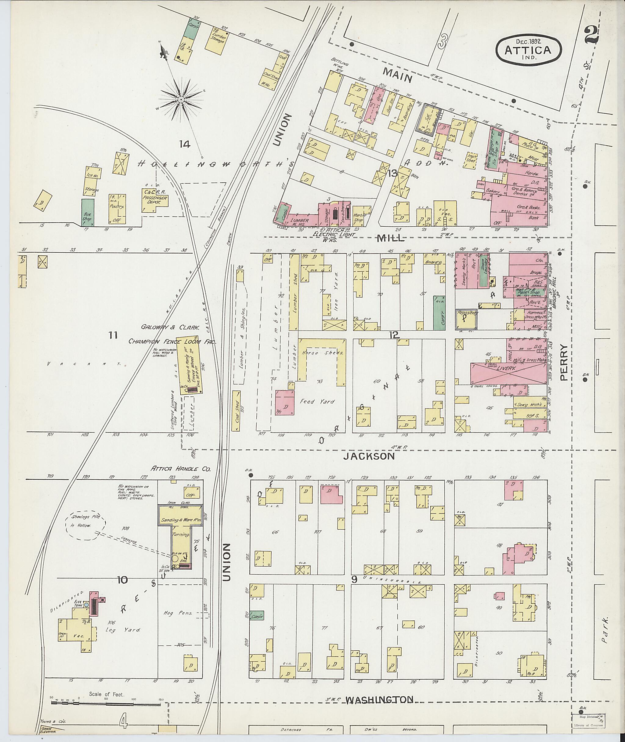 This old map of Attica, Fountain County, Indiana was created by Sanborn Map Company in 1892