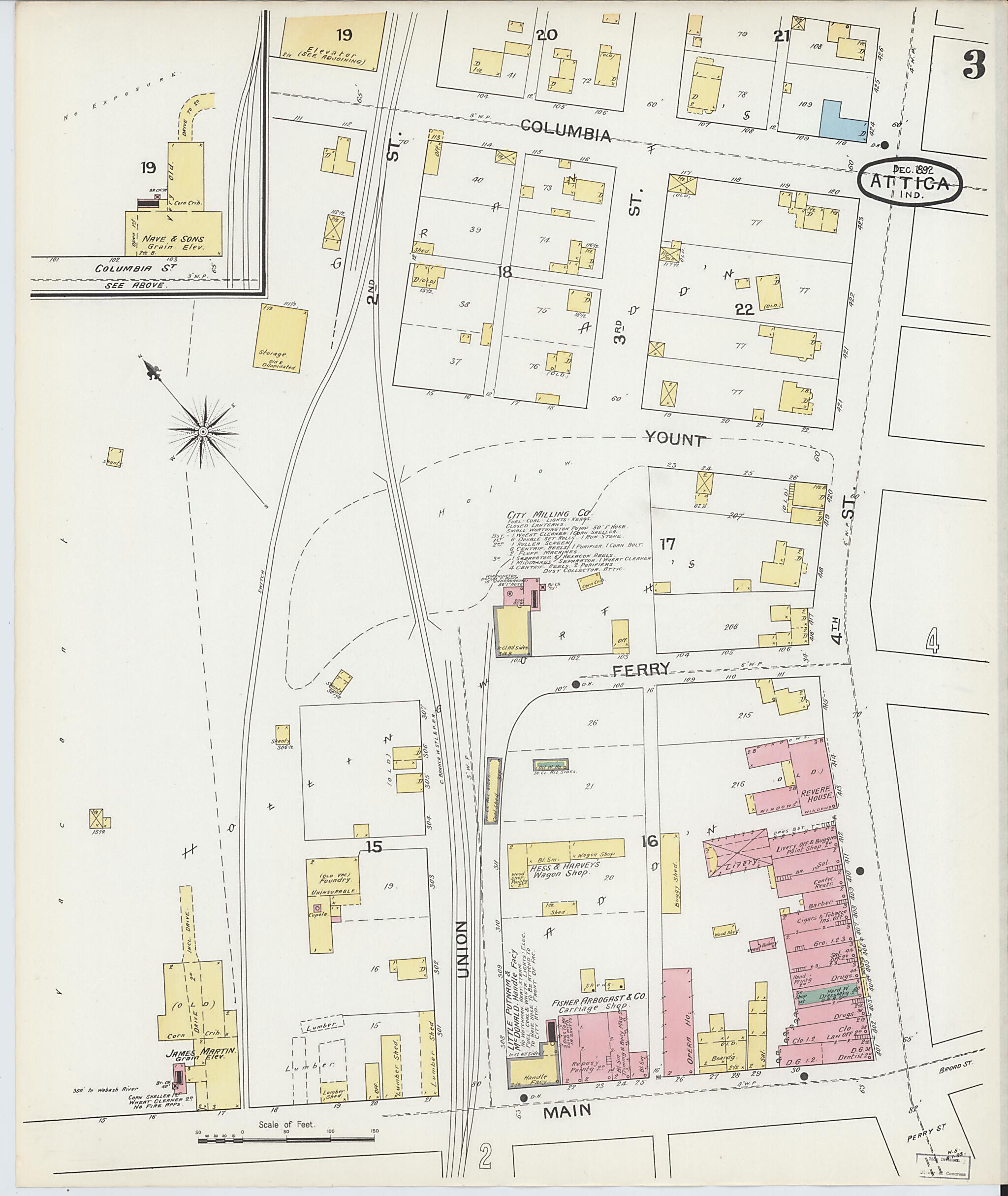 This old map of Attica, Fountain County, Indiana was created by Sanborn Map Company in 1892