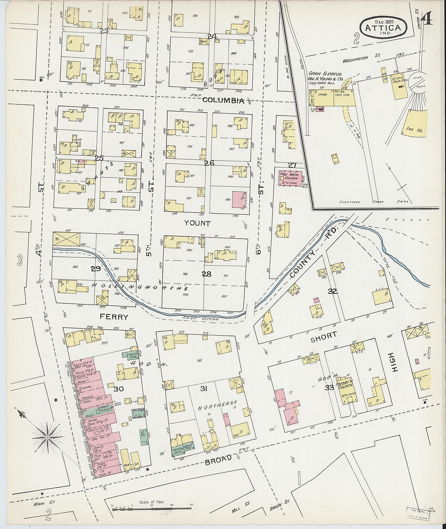 This old map of Attica, Fountain County, Indiana was created by Sanborn Map Company in 1892