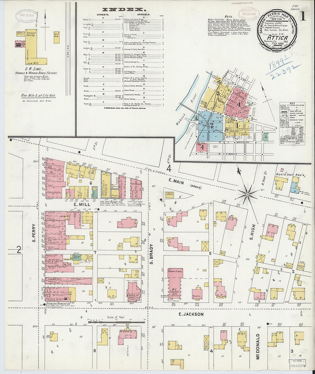 This old map of Attica, Fountain County, Indiana was created by Sanborn Map Company in 1899