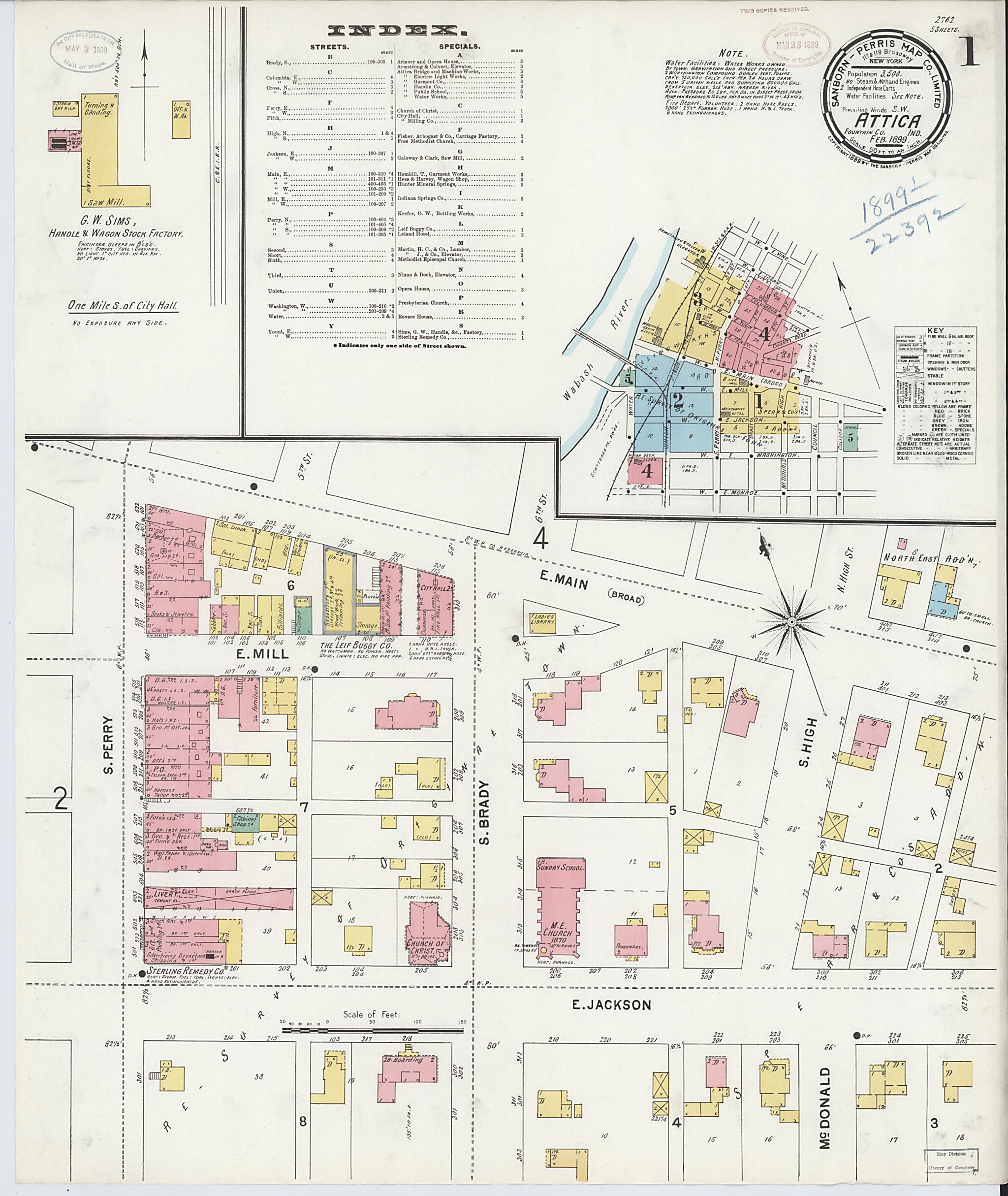 This old map of Attica, Fountain County, Indiana was created by Sanborn Map Company in 1899