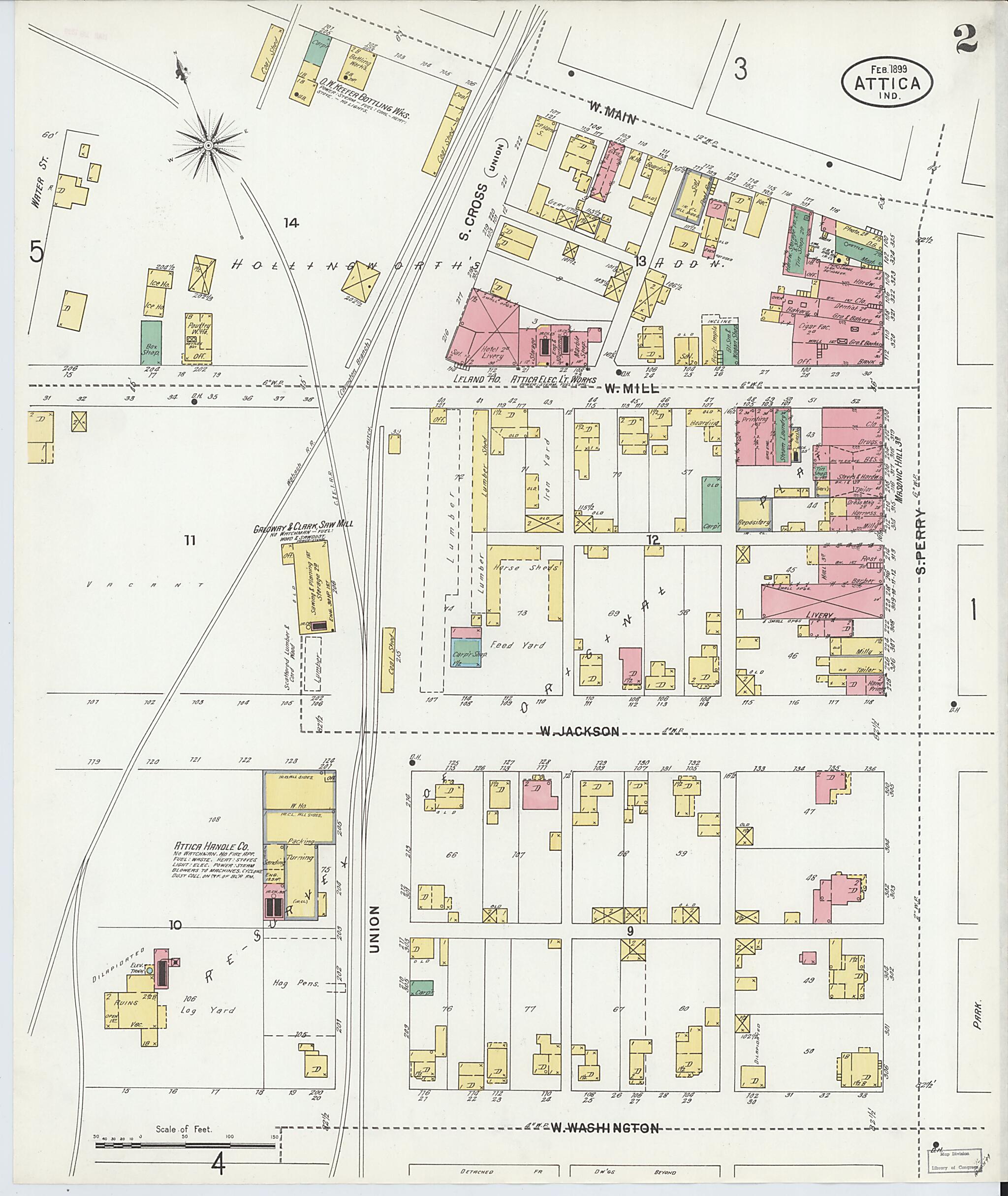 This old map of Attica, Fountain County, Indiana was created by Sanborn Map Company in 1899