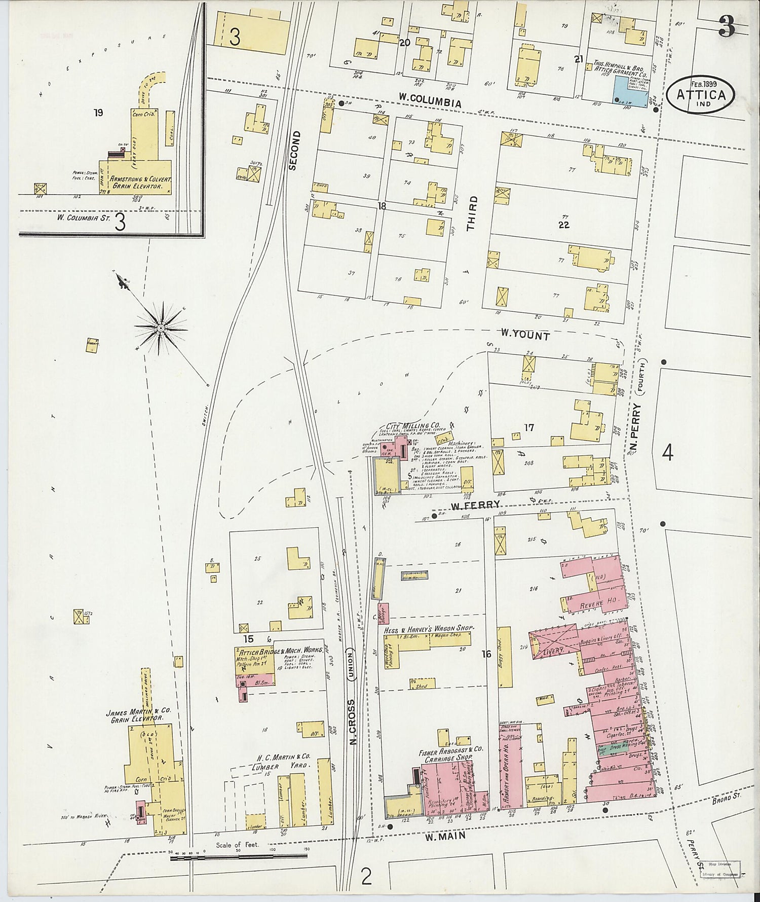 This old map of Attica, Fountain County, Indiana was created by Sanborn Map Company in 1899