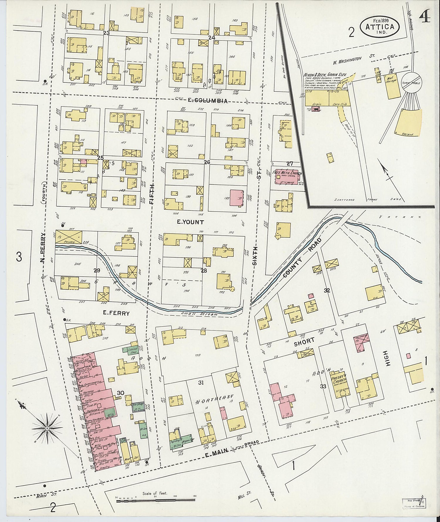 This old map of Attica, Fountain County, Indiana was created by Sanborn Map Company in 1899