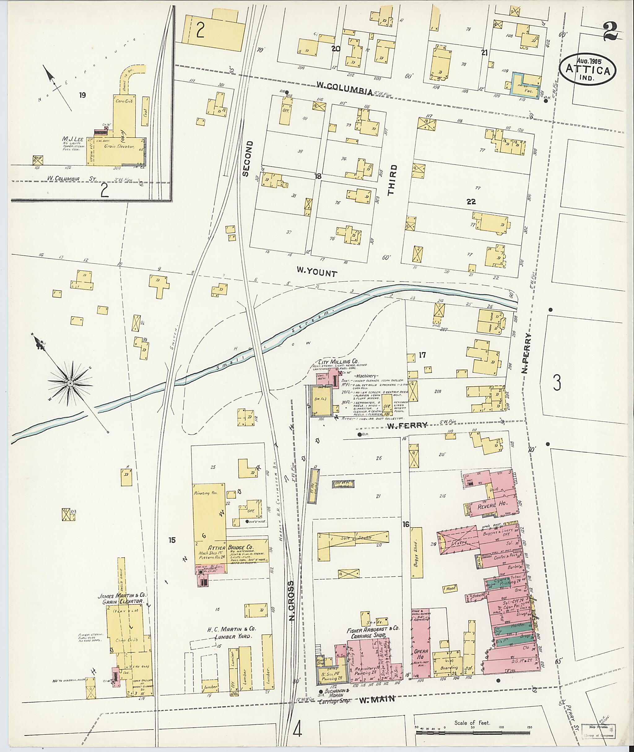 This old map of Attica, Fountain County, Indiana was created by Sanborn Map Company in 1905