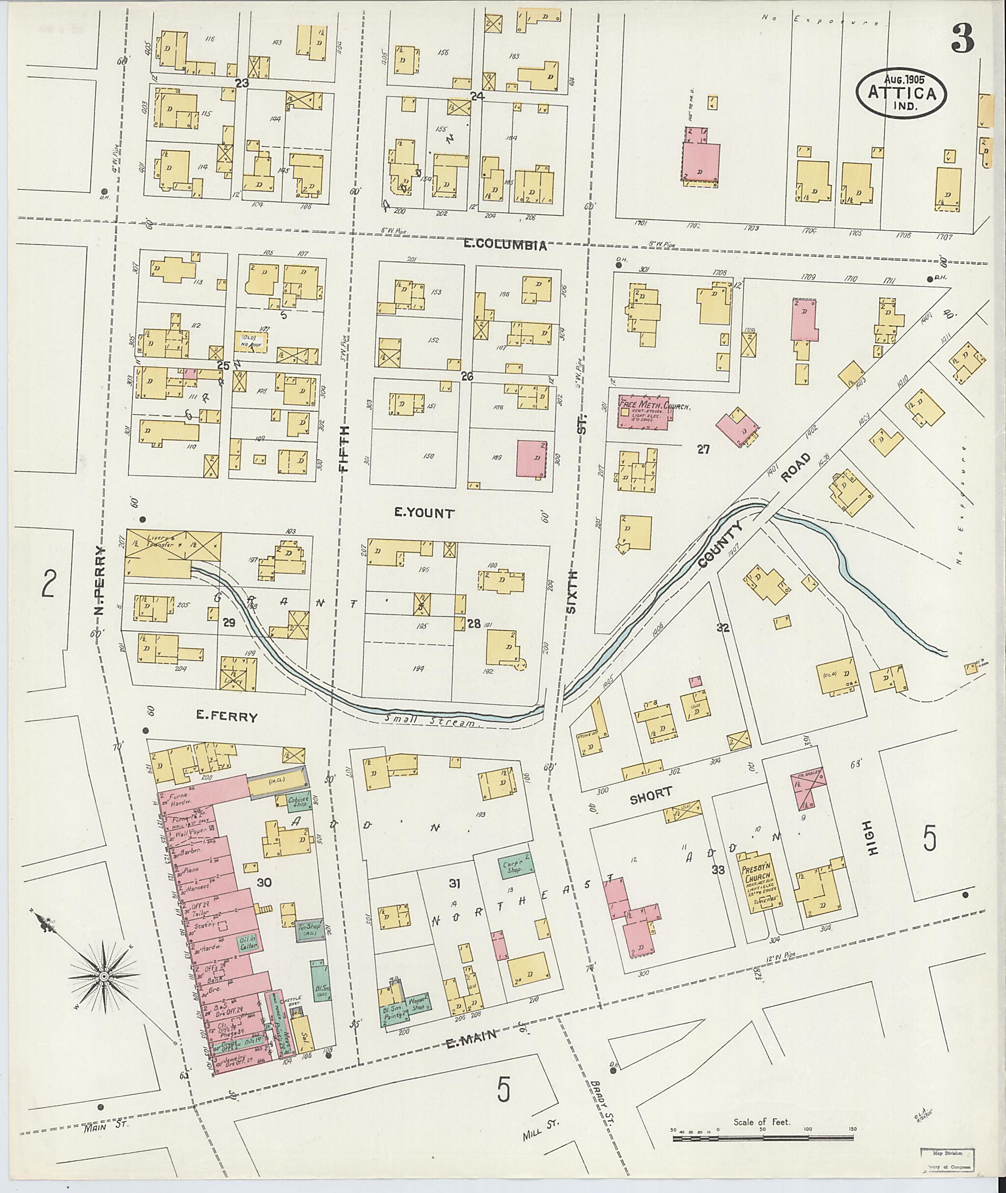 This old map of Attica, Fountain County, Indiana was created by Sanborn Map Company in 1905