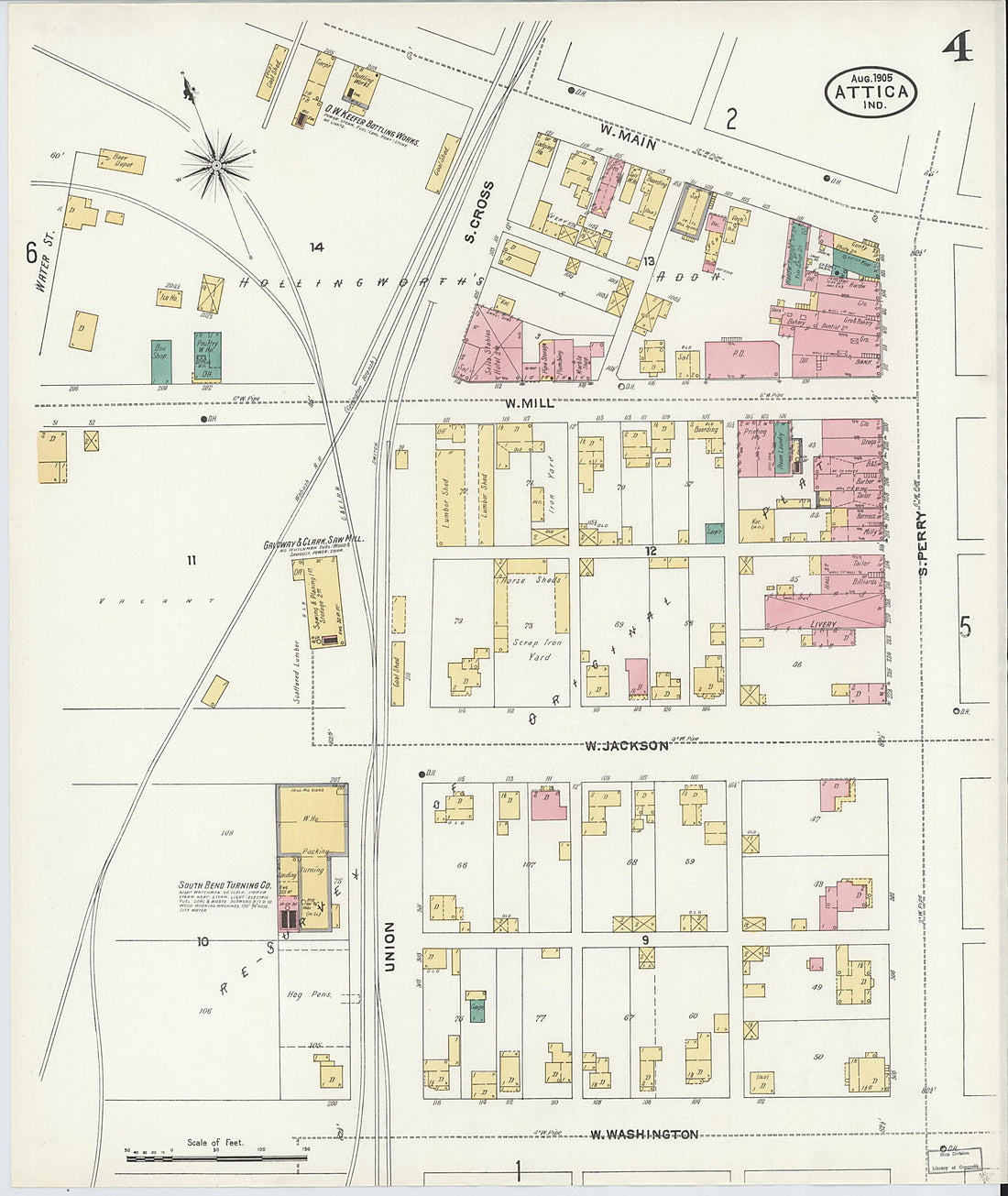 This old map of Attica, Fountain County, Indiana was created by Sanborn Map Company in 1905