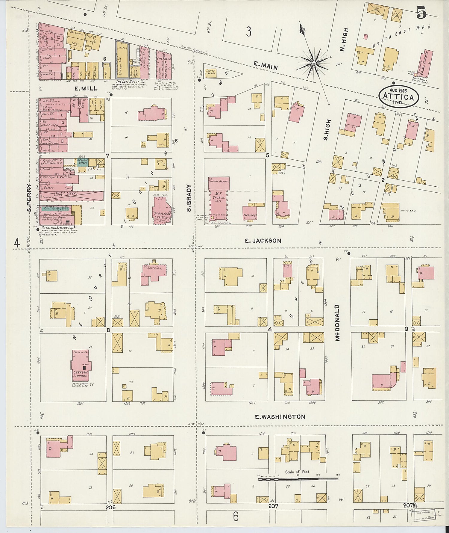 This old map of Attica, Fountain County, Indiana was created by Sanborn Map Company in 1905