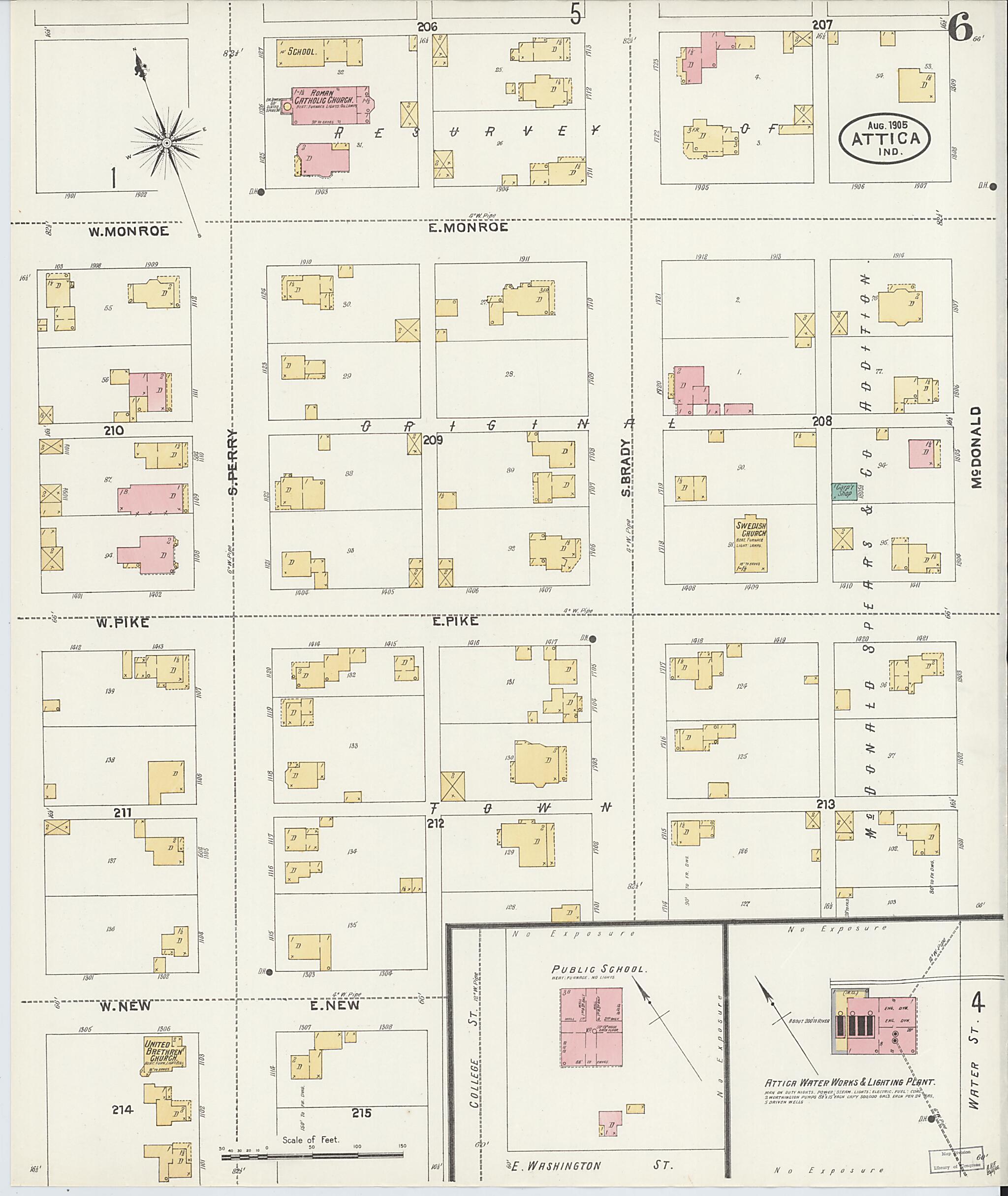 This old map of Attica, Fountain County, Indiana was created by Sanborn Map Company in 1905