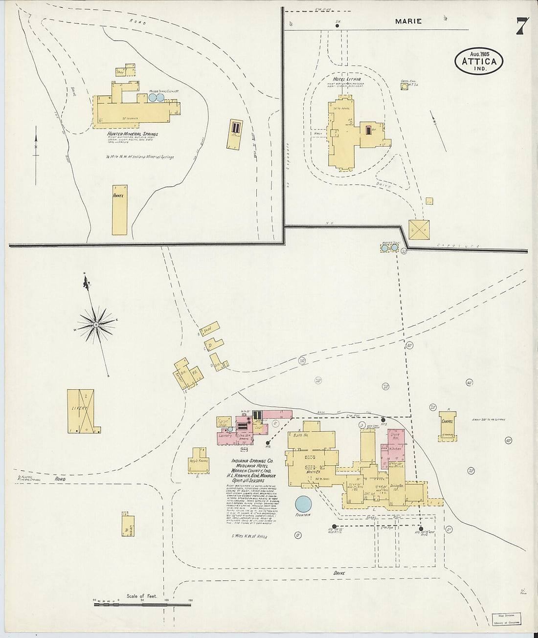 This old map of Attica, Fountain County, Indiana was created by Sanborn Map Company in 1905