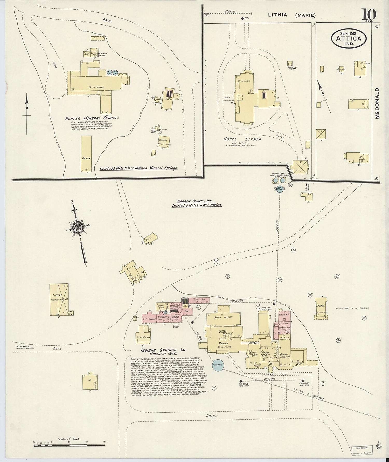 This old map of Attica, Fountain County, Indiana was created by Sanborn Map Company in 1910