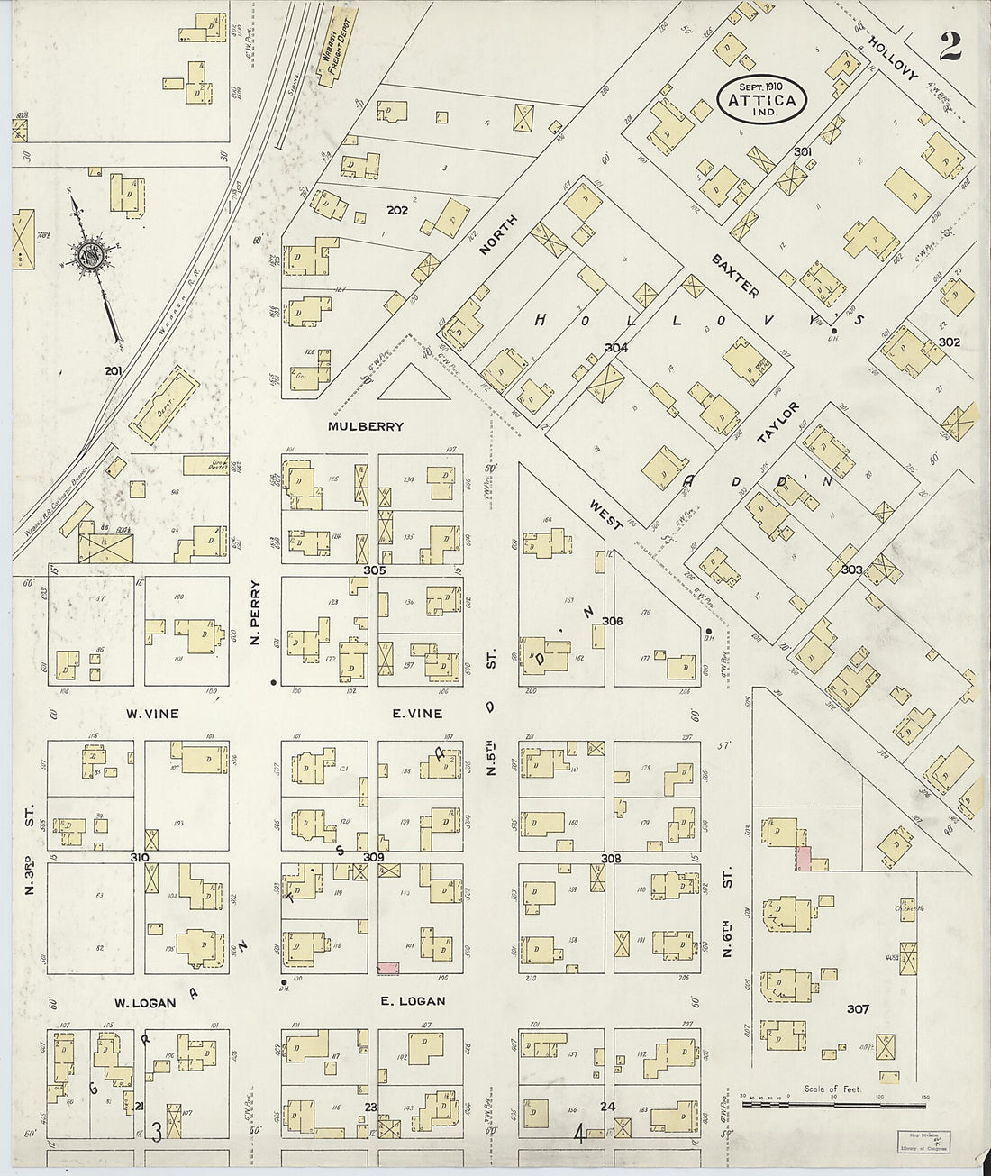 This old map of Attica, Fountain County, Indiana was created by Sanborn Map Company in 1910