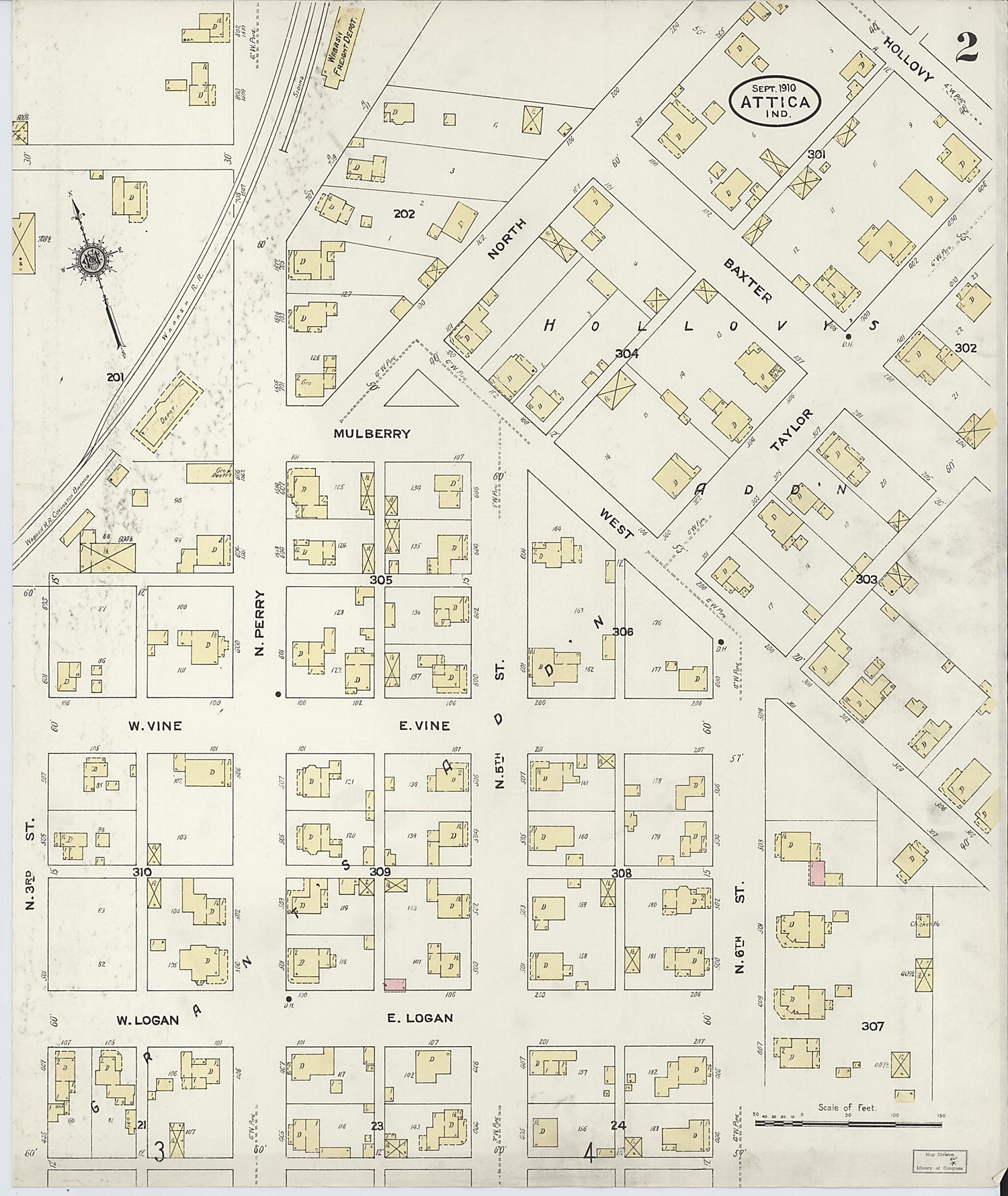 This old map of Attica, Fountain County, Indiana was created by Sanborn Map Company in 1910