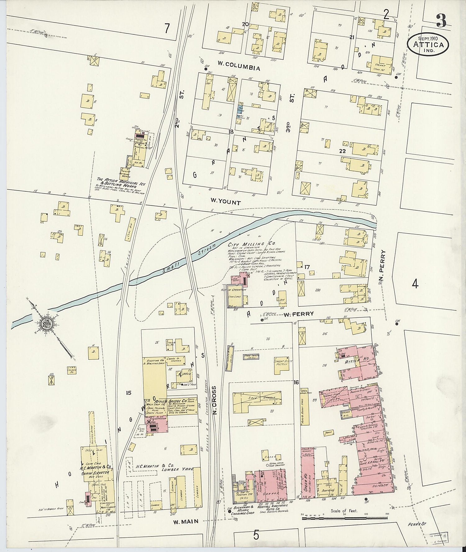 This old map of Attica, Fountain County, Indiana was created by Sanborn Map Company in 1910