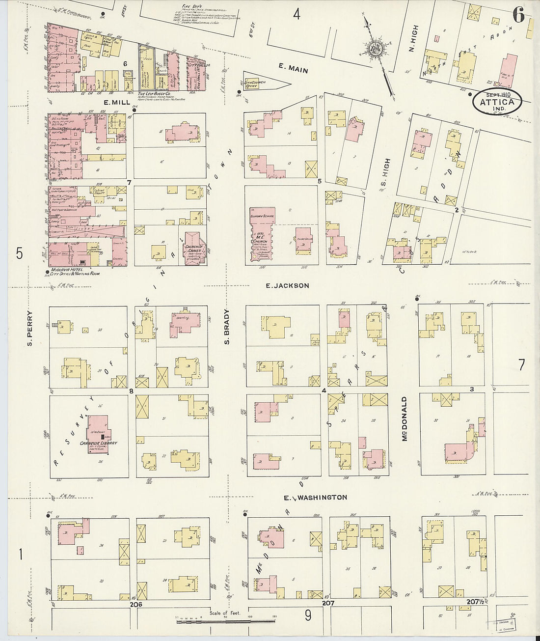 This old map of Attica, Fountain County, Indiana was created by Sanborn Map Company in 1910