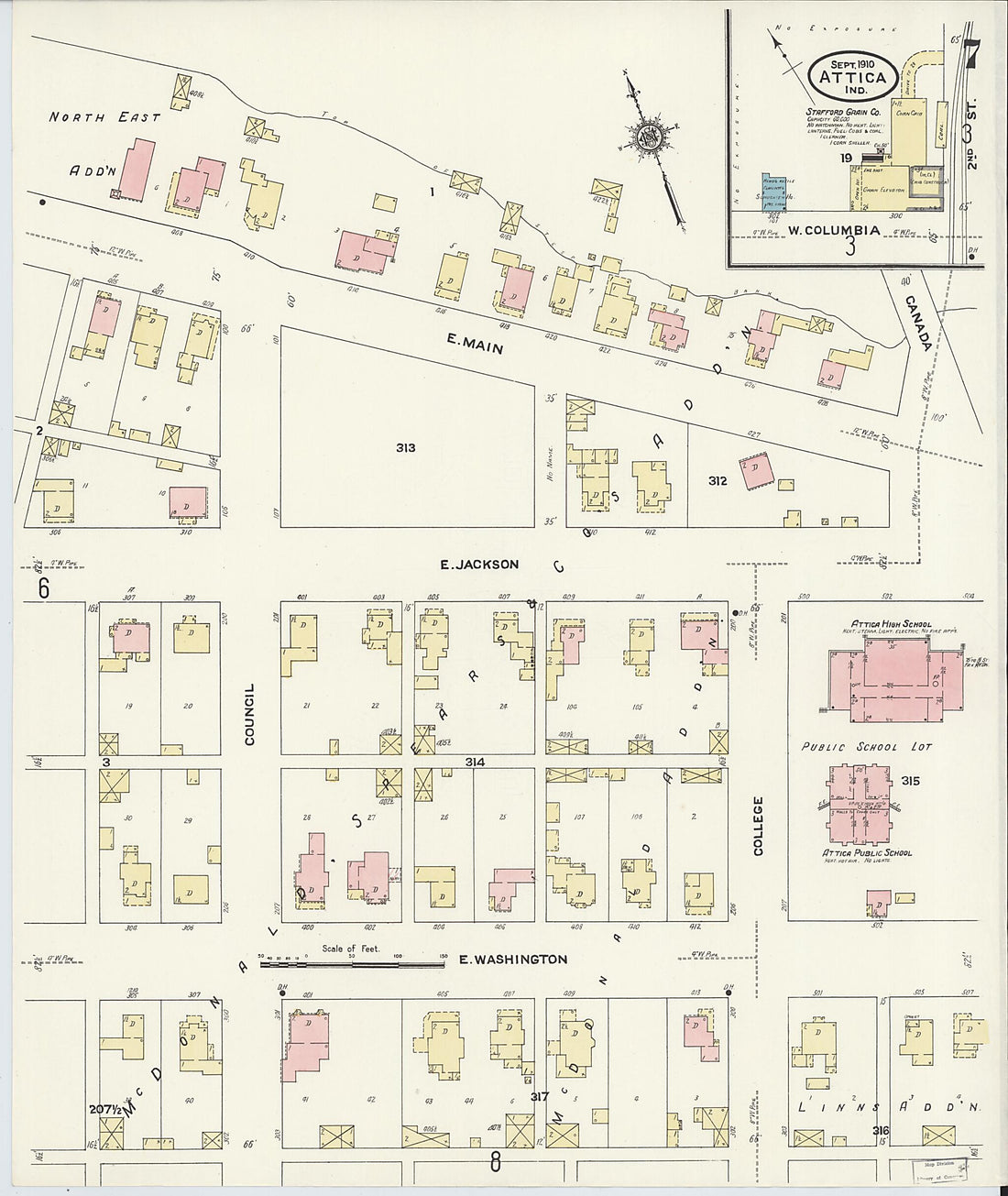 This old map of Attica, Fountain County, Indiana was created by Sanborn Map Company in 1910